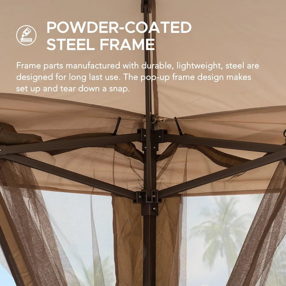 SUNJOY 11x11 Pop Up Gazebo, Outdoor Patio Steel Gazebo, 2-Tier Backyard Portable Gazebo with Netting