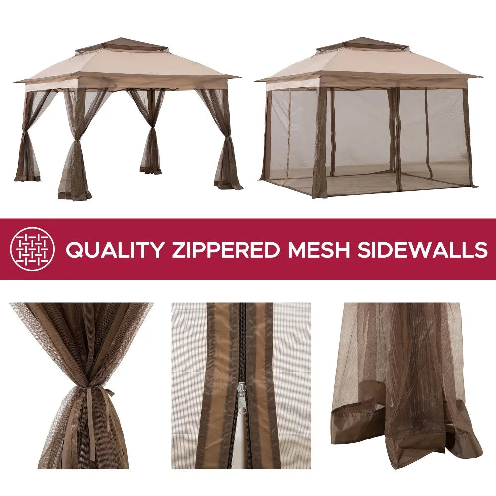 SUNJOY 11x11 Pop Up Gazebo, Outdoor Patio Steel Gazebo, 2-Tier Backyard Portable Gazebo with Netting