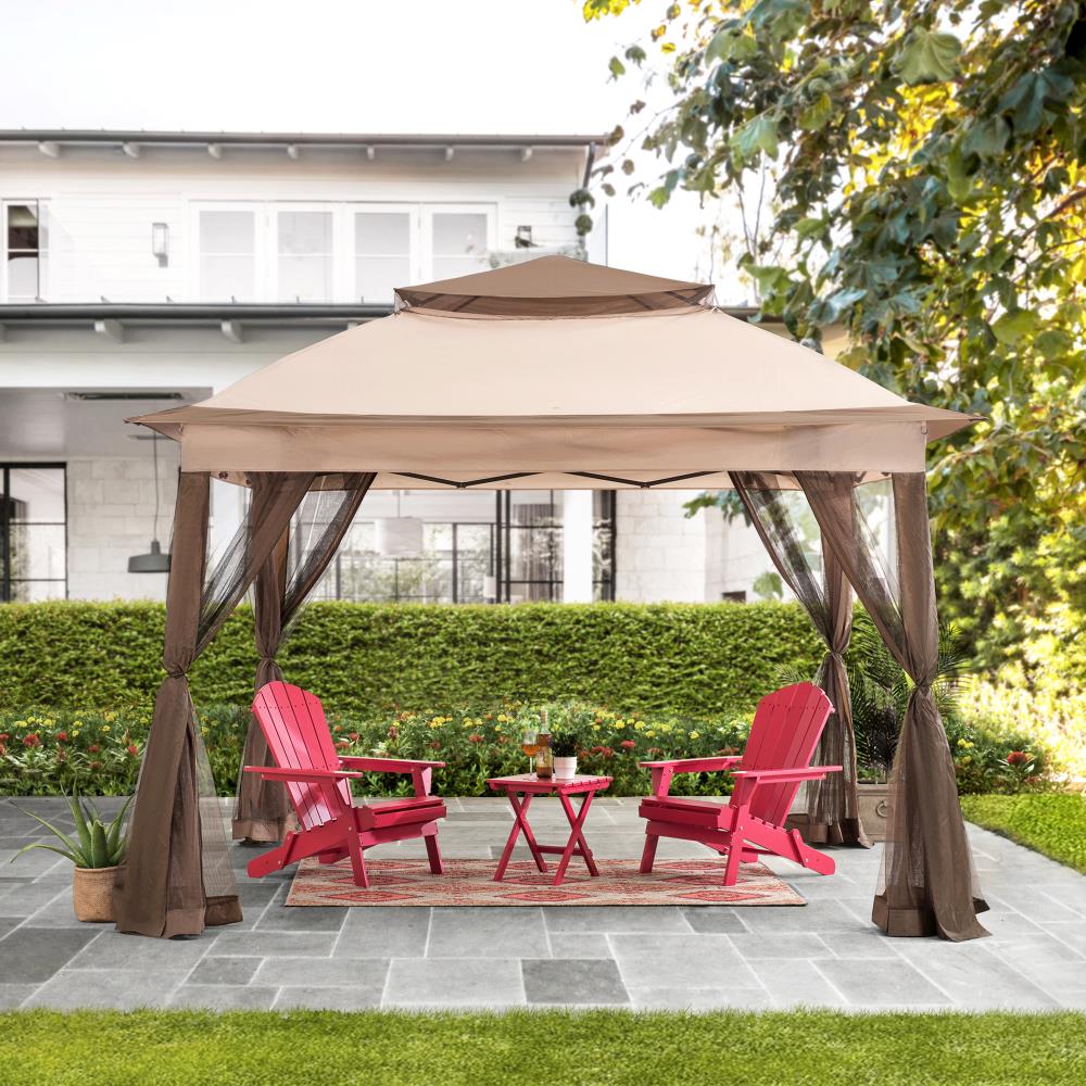 SUNJOY 11x11 Pop Up Gazebo, Outdoor Patio Steel Gazebo, 2-Tier Backyard Portable Gazebo with Netting