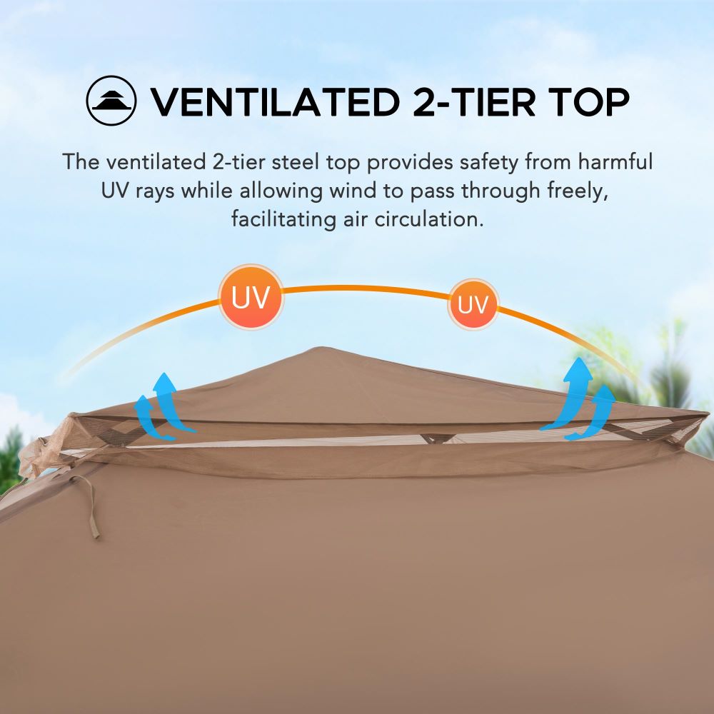 SUNJOY 11x11 Pop Up Gazebo, Outdoor Patio Steel Gazebo, 2-Tier Backyard Portable Gazebo with Netting