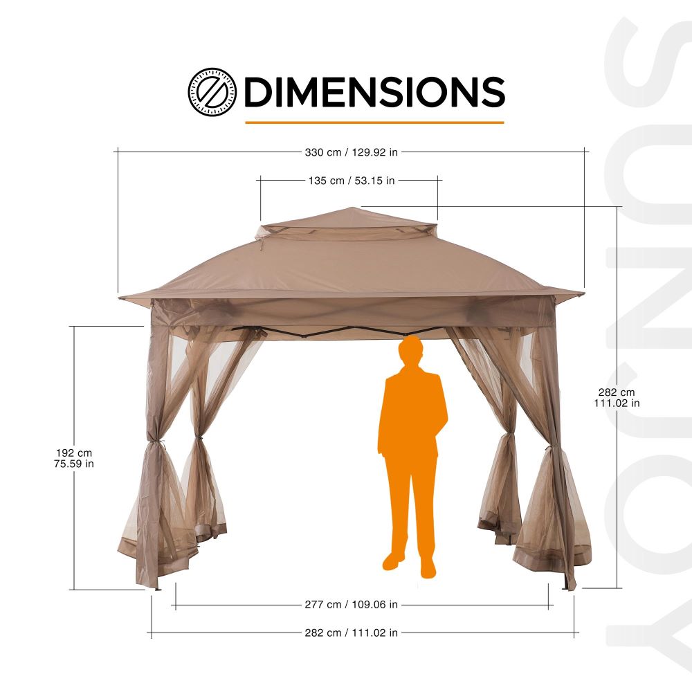 SUNJOY 11x11 Pop Up Gazebo, Outdoor Patio Steel Gazebo, 2-Tier Backyard Portable Gazebo with Netting
