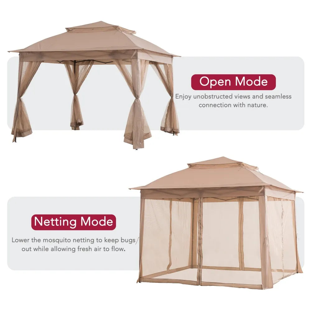 SUNJOY 11x11 Portable Pop Up Gazebo with 2-Tier Roof and Netting
