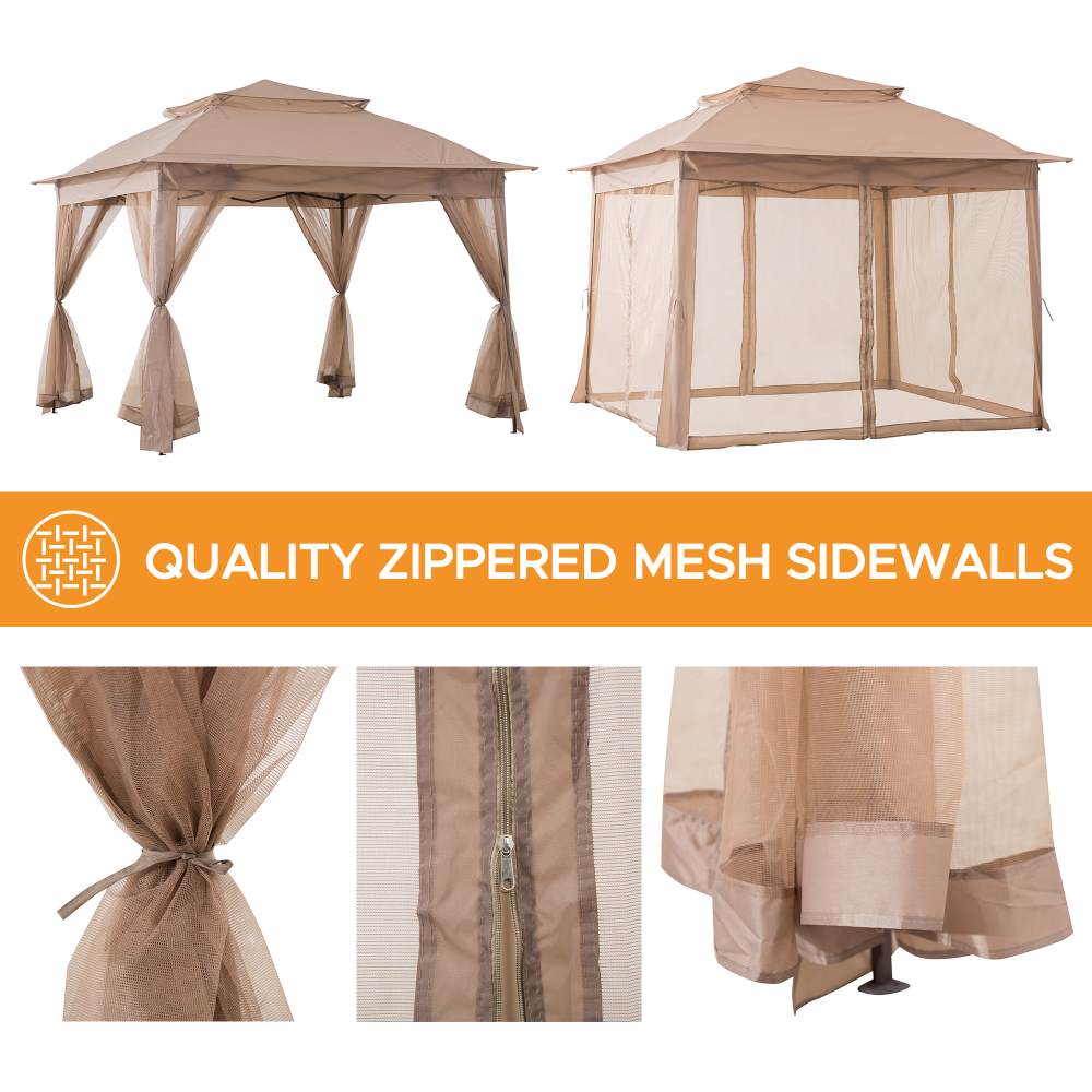 SUNJOY 11x11 Pop Up Gazebo, Outdoor Patio Steel Gazebo, 2-Tier Backyard Portable Gazebo with Netting