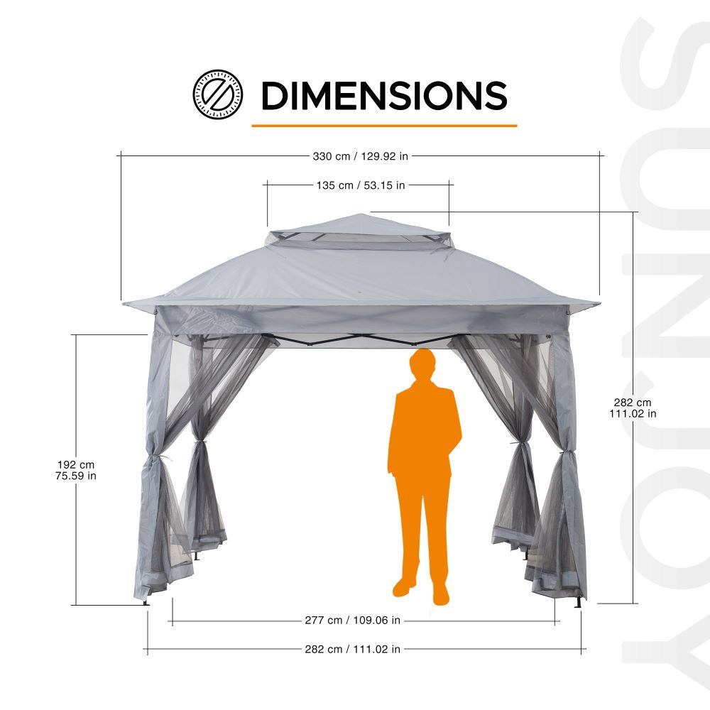 SUNJOY 11x11 Pop Up Gazebo, Outdoor Patio Steel Gazebo, 2-Tier Backyard Portable Gazebo with Netting