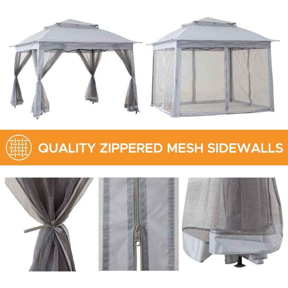 SUNJOY 11x11 Pop Up Gazebo, Outdoor Patio Steel Gazebo, 2-Tier Backyard Portable Gazebo with Netting