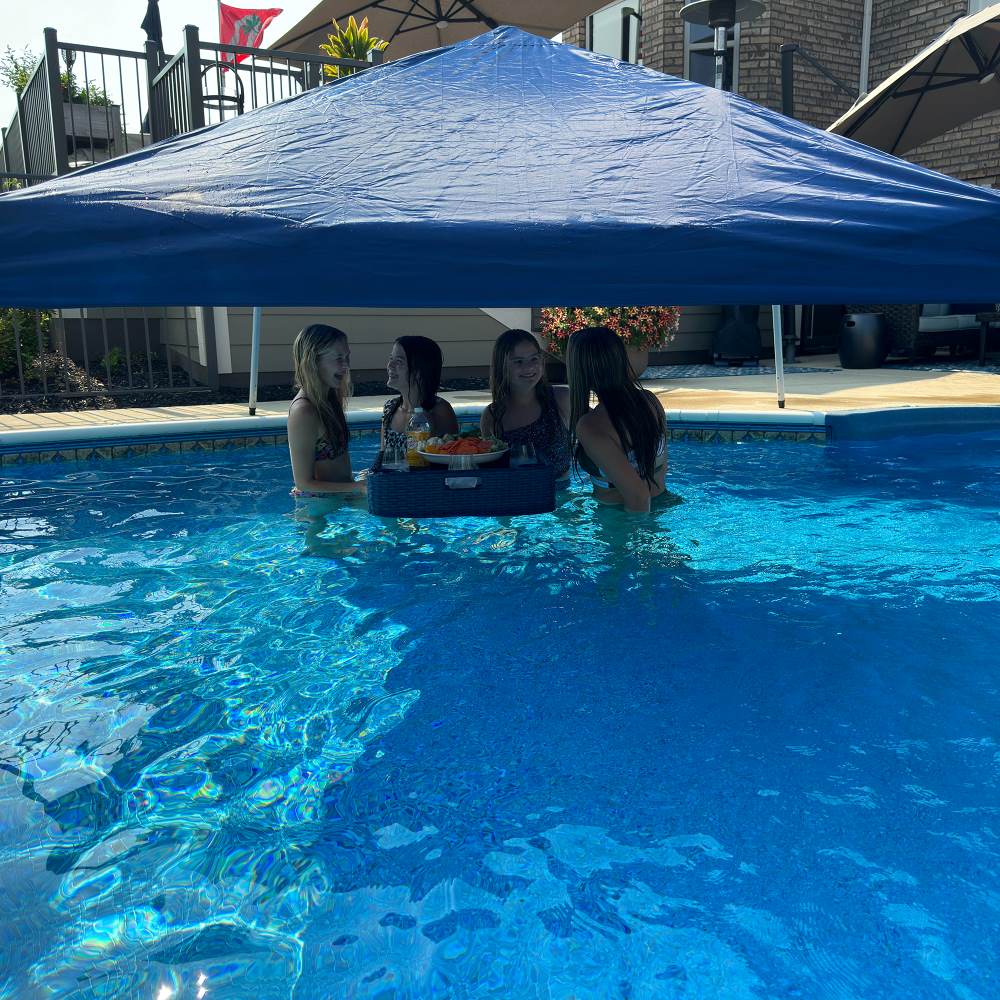 SUNJOY 10x10 Floating Pool Gazebo with PVC Floats and Carry Bag - Navy