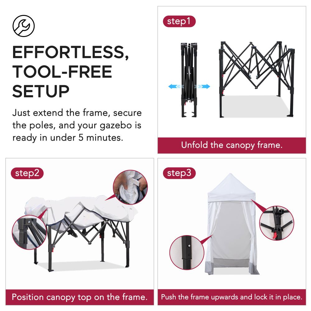 SUNJOY 4x4 Pop-Up Canopy Tent, Outdoor Tool-Free Pop-Up Gazebo with Sidewalls