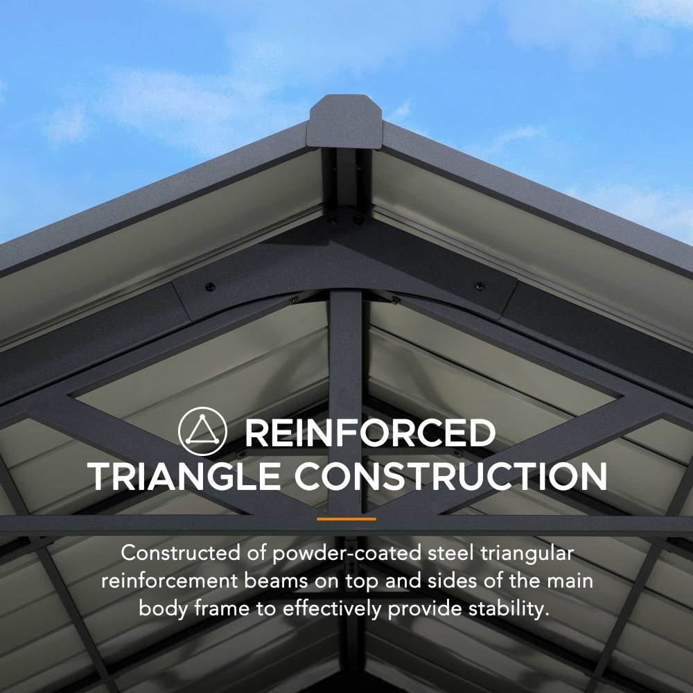 SUNJOY 12x20 Metal Carport, Black Steel Gable Roof Gazebo, Outdoor Living Pavilion with 2 Ceiling Hooks