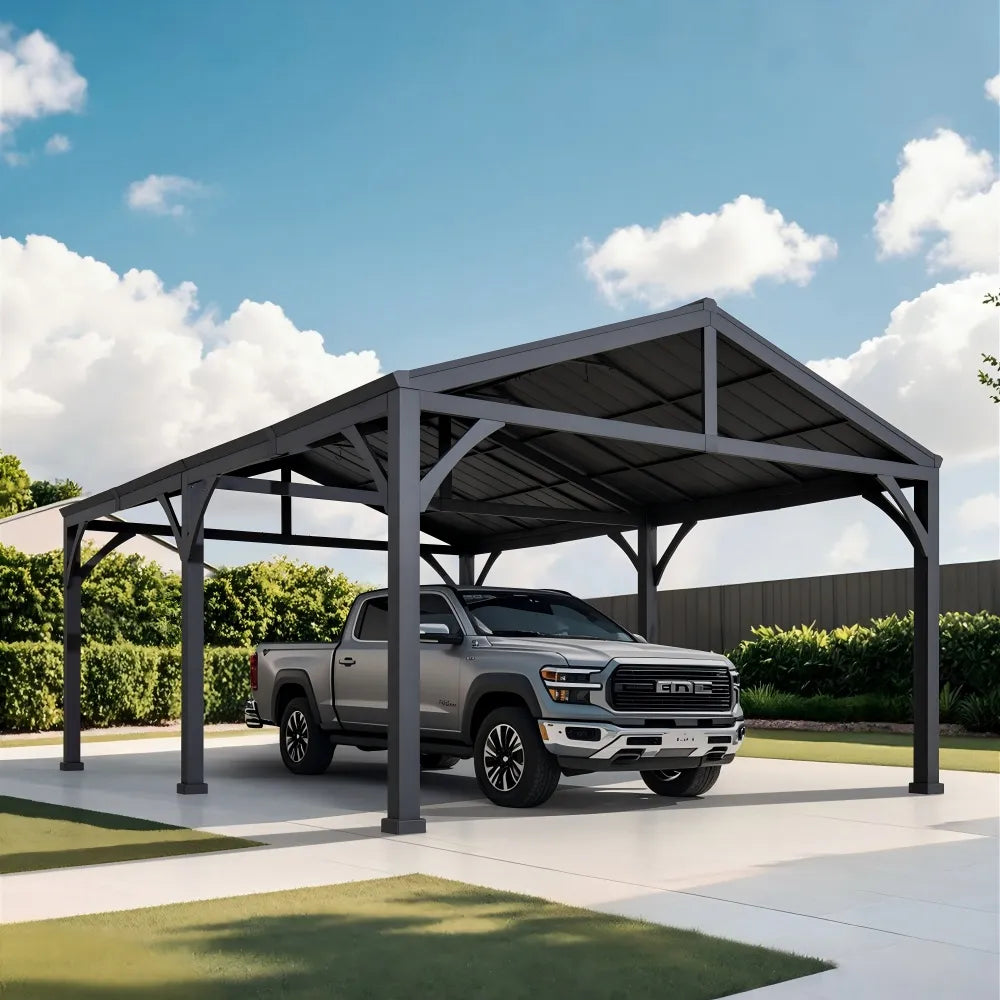 SUNJOY 20x14 Steel Carport Sturdy Gazebo with 2 Ceiling Hooks.