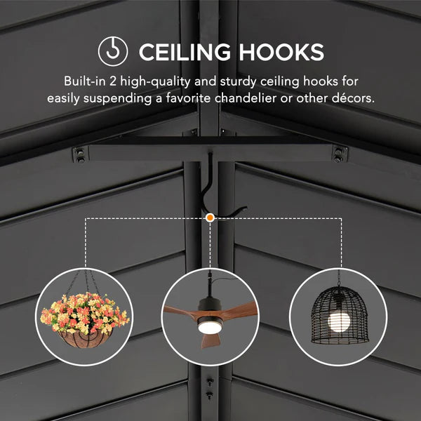 SUNJOY 20×14 Black Metal Roof Steel Carport Outdoor Gazebo Heavy Duty Carport with 2 Ceiling Hooks