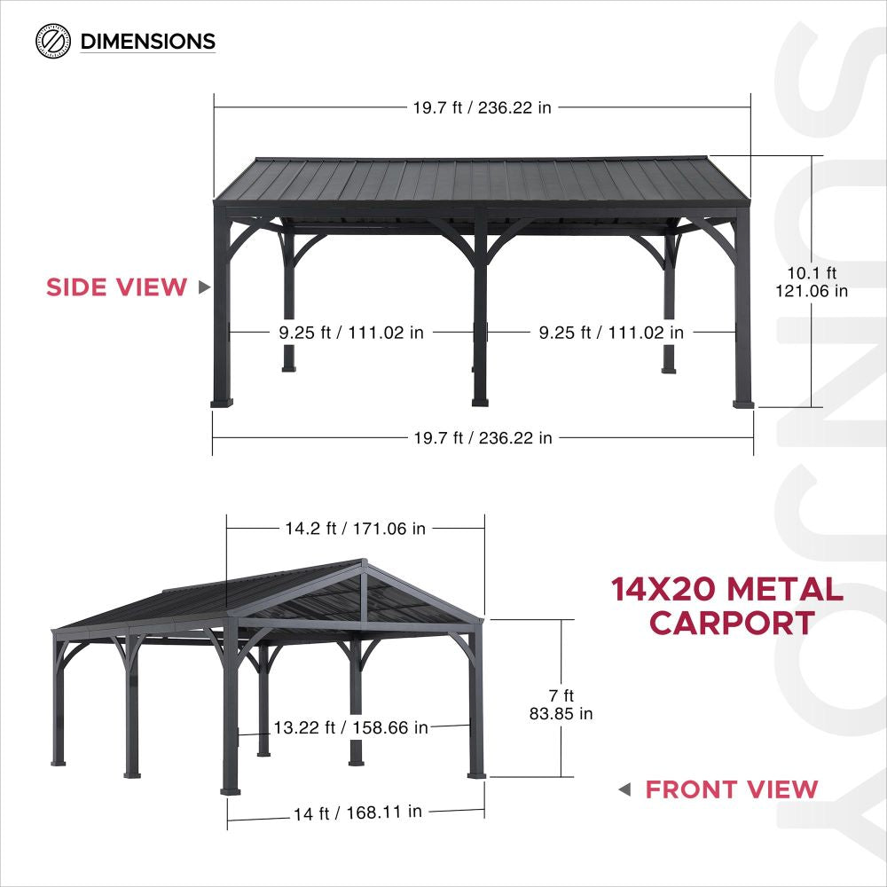 SUNJOY 20x14 Steel Carport Sturdy Gazebo with 2 Ceiling Hooks.