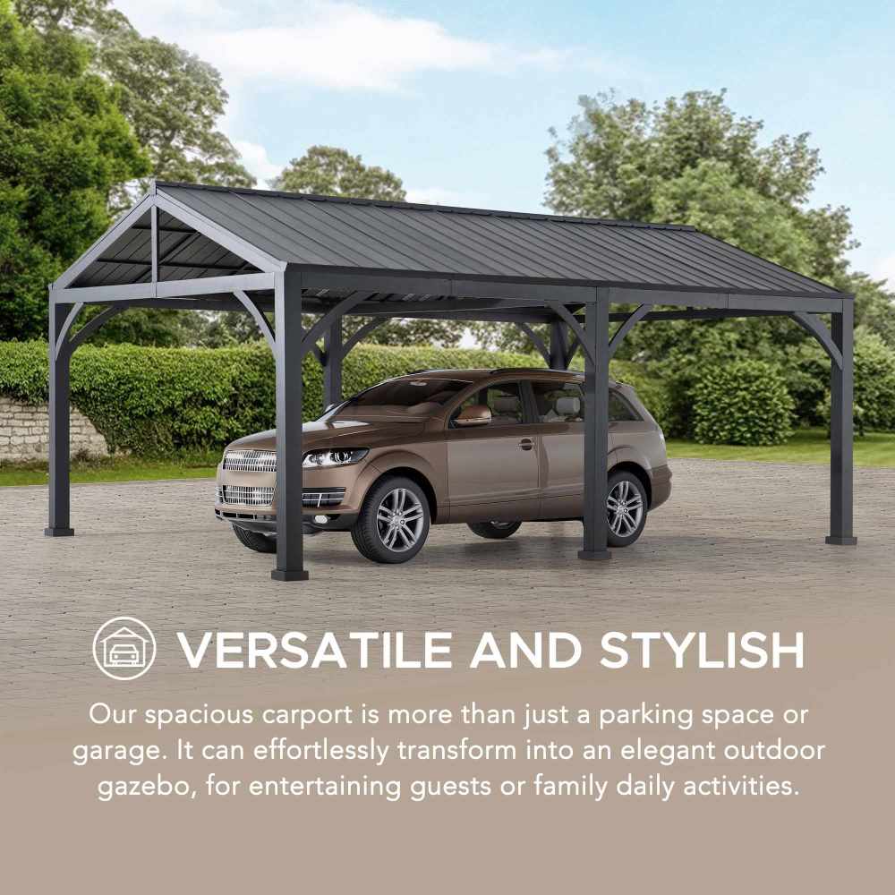SUNJOY 20x14 Steel Carport Sturdy Gazebo with 2 Ceiling Hooks.