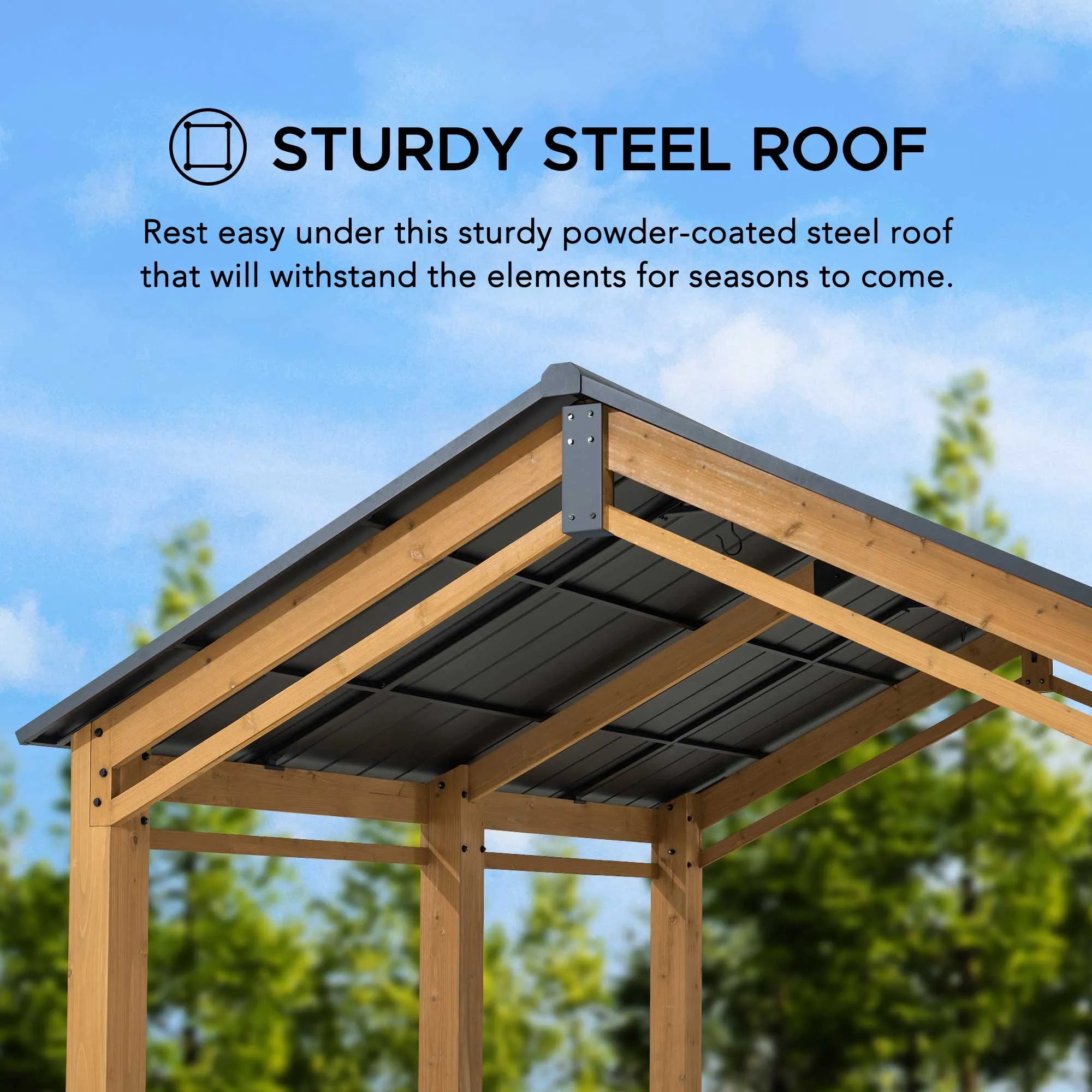 SUNJOY 11x13 Wood Carport Black Gable Roof Gazebo with Ceiling Hook