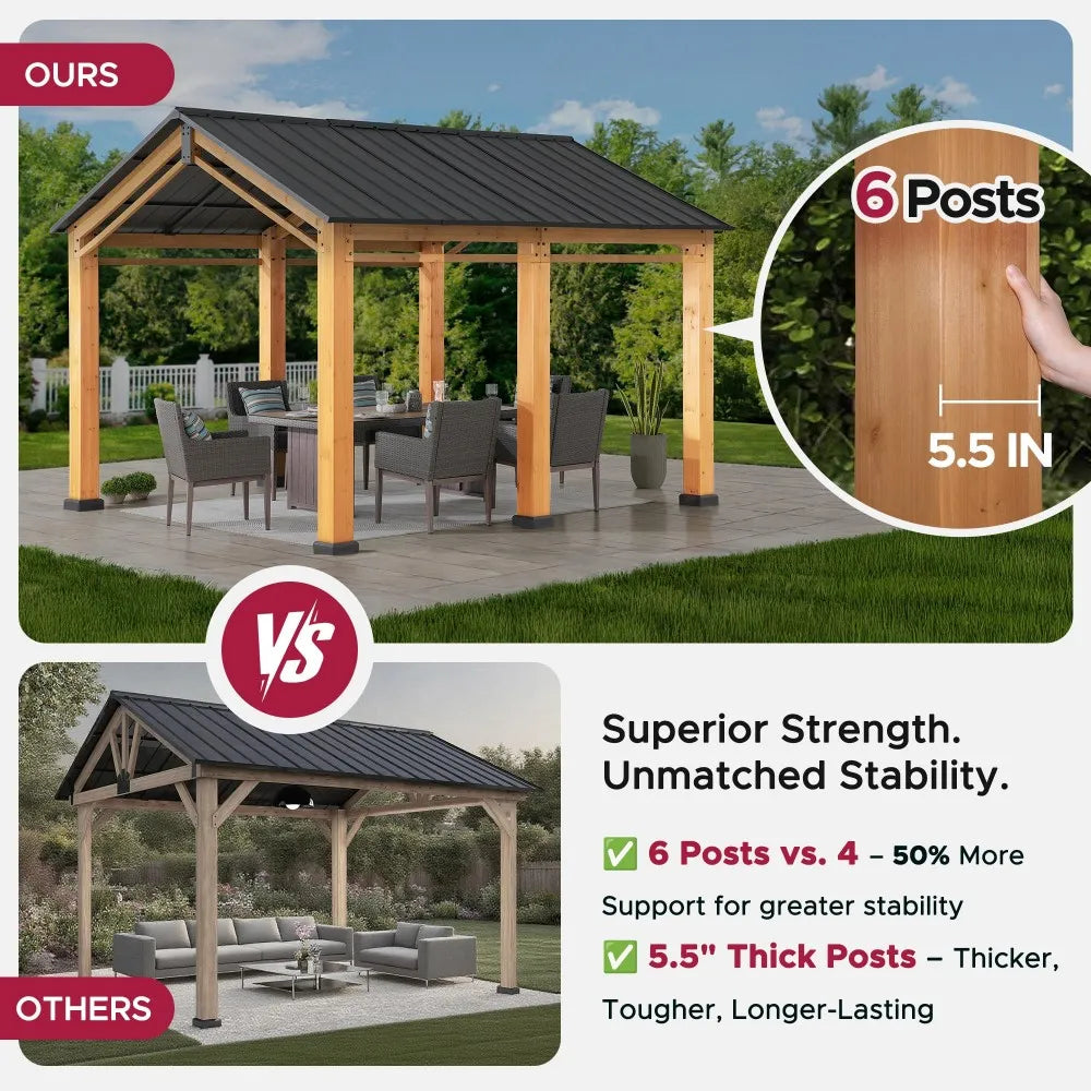 SUNJOY 11x13 Wood Carport Black Gable Roof Gazebo with Ceiling Hook