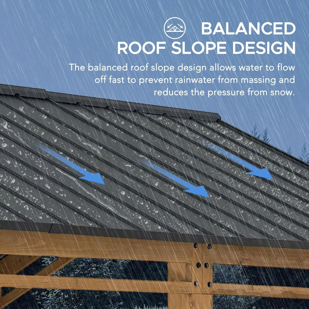 SUNJOY 11x13 Wood Carport Black Gable Roof Gazebo with Ceiling Hook