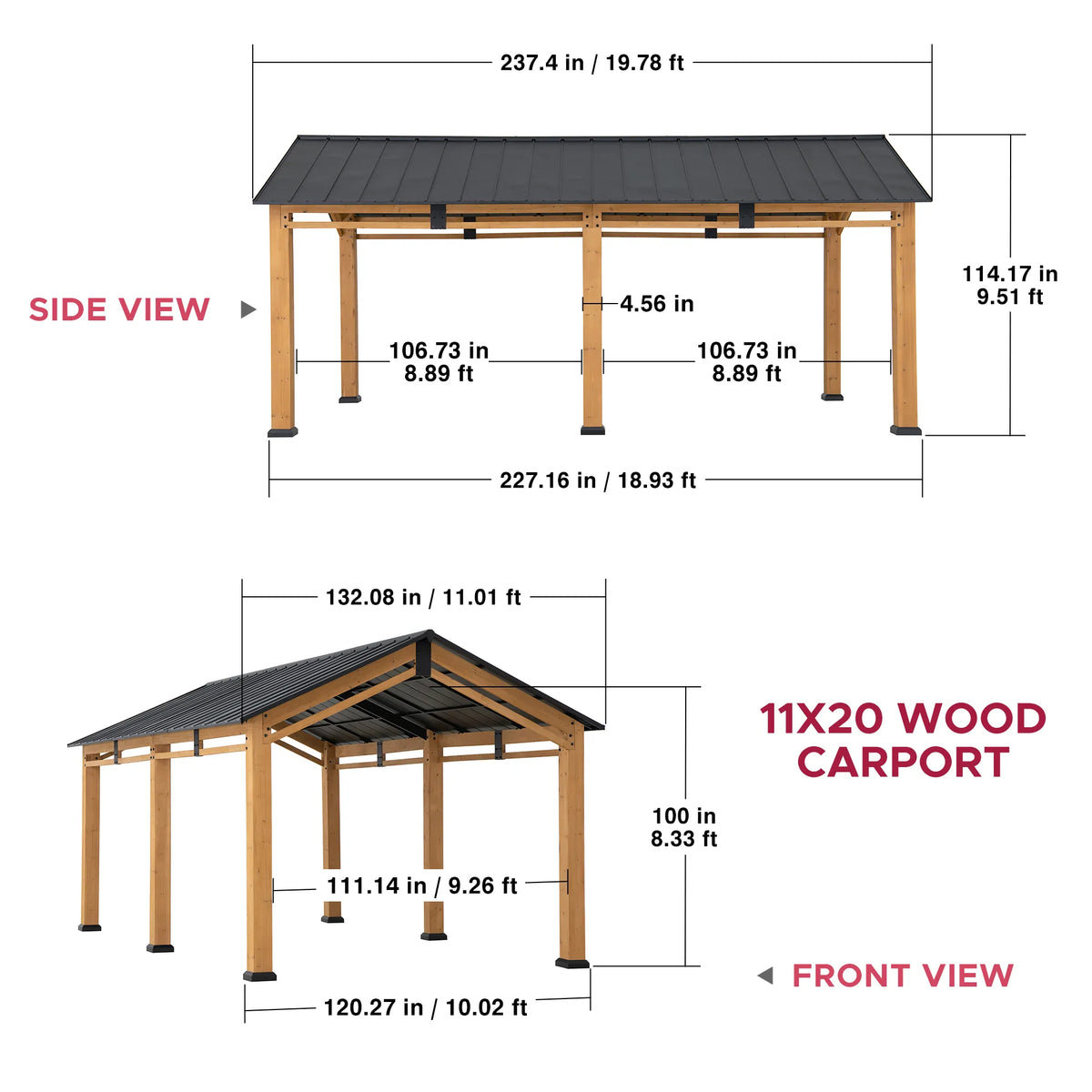 Timberland Premium Wood Carport, 11x20