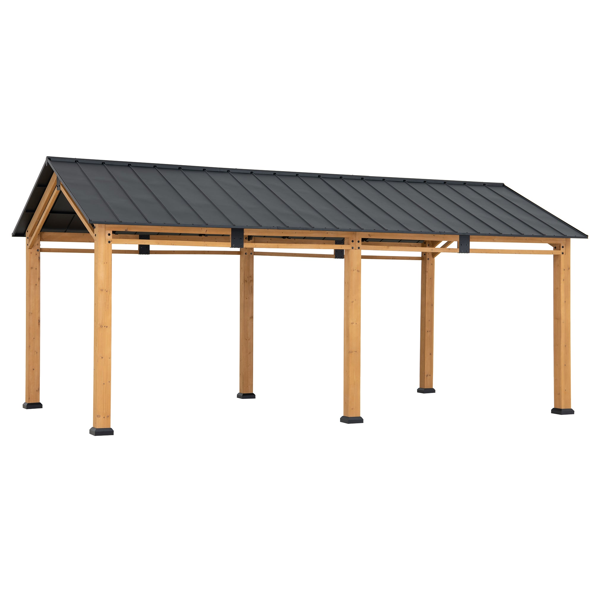 SUNJOY 11x20 Wood Carport, Black Steel Gable Roof Gazebo, Outdoor Living Pavilion with Ceiling Hook