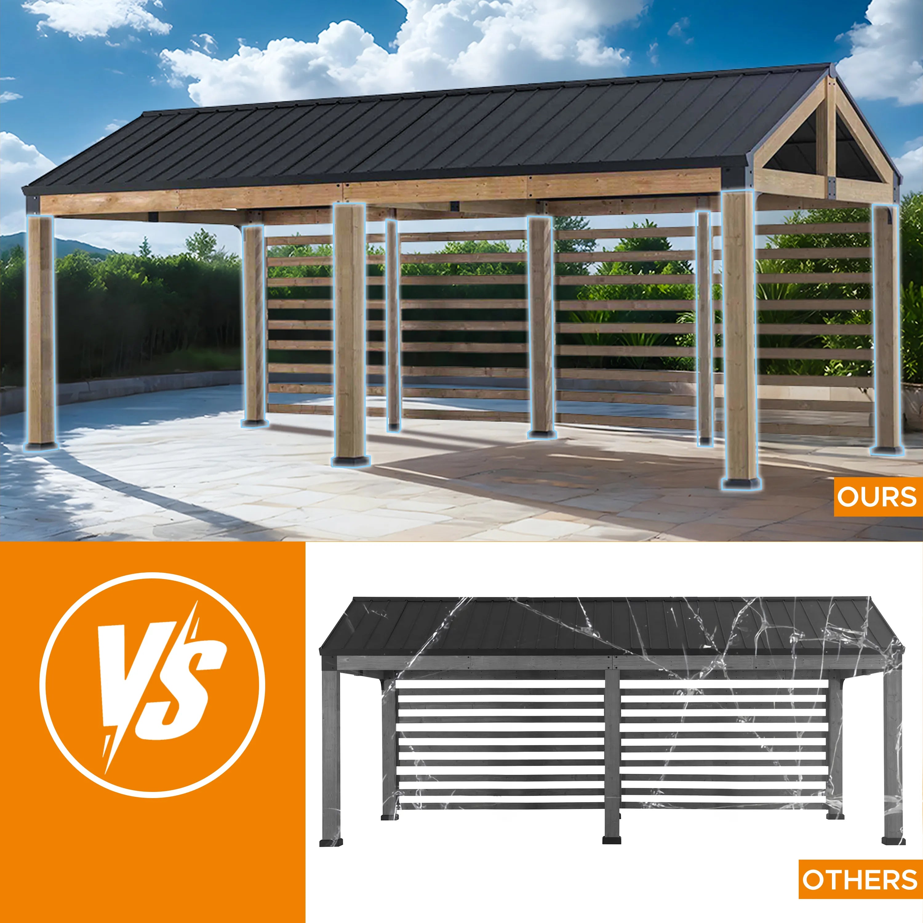 Newville Extra Tall Steel Roof FCS Cedar Wood Carport / Gazebo 10' x 22'