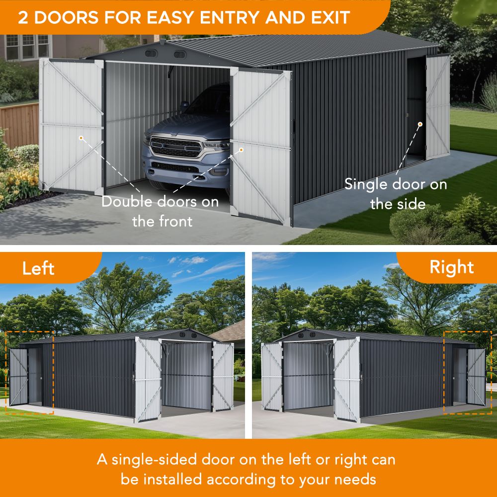 SUNJOY 10x20 Storage Shed Kits with Lockable Doors and Vents