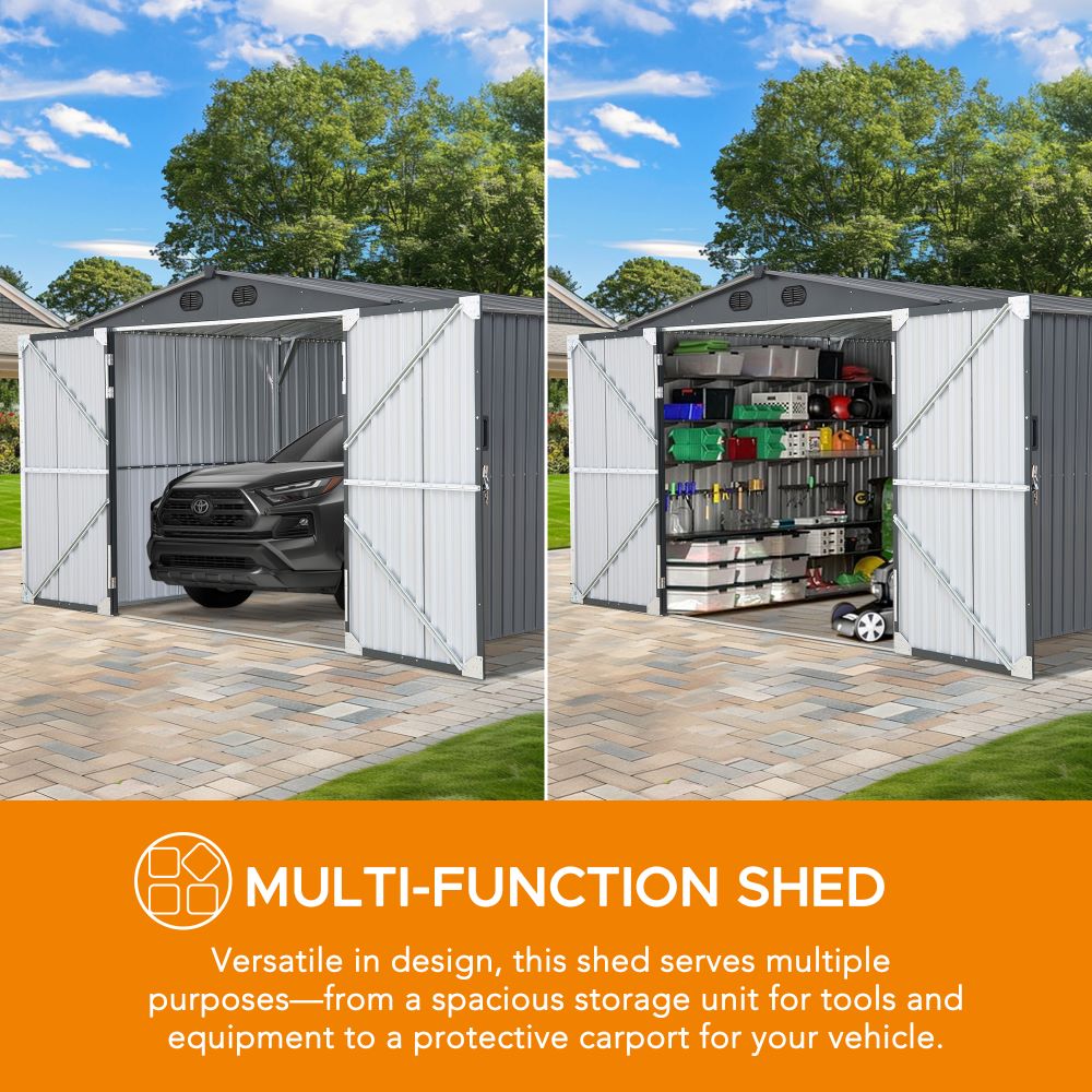 SUNJOY 10x20 Storage Shed Kits with Lockable Doors and Vents