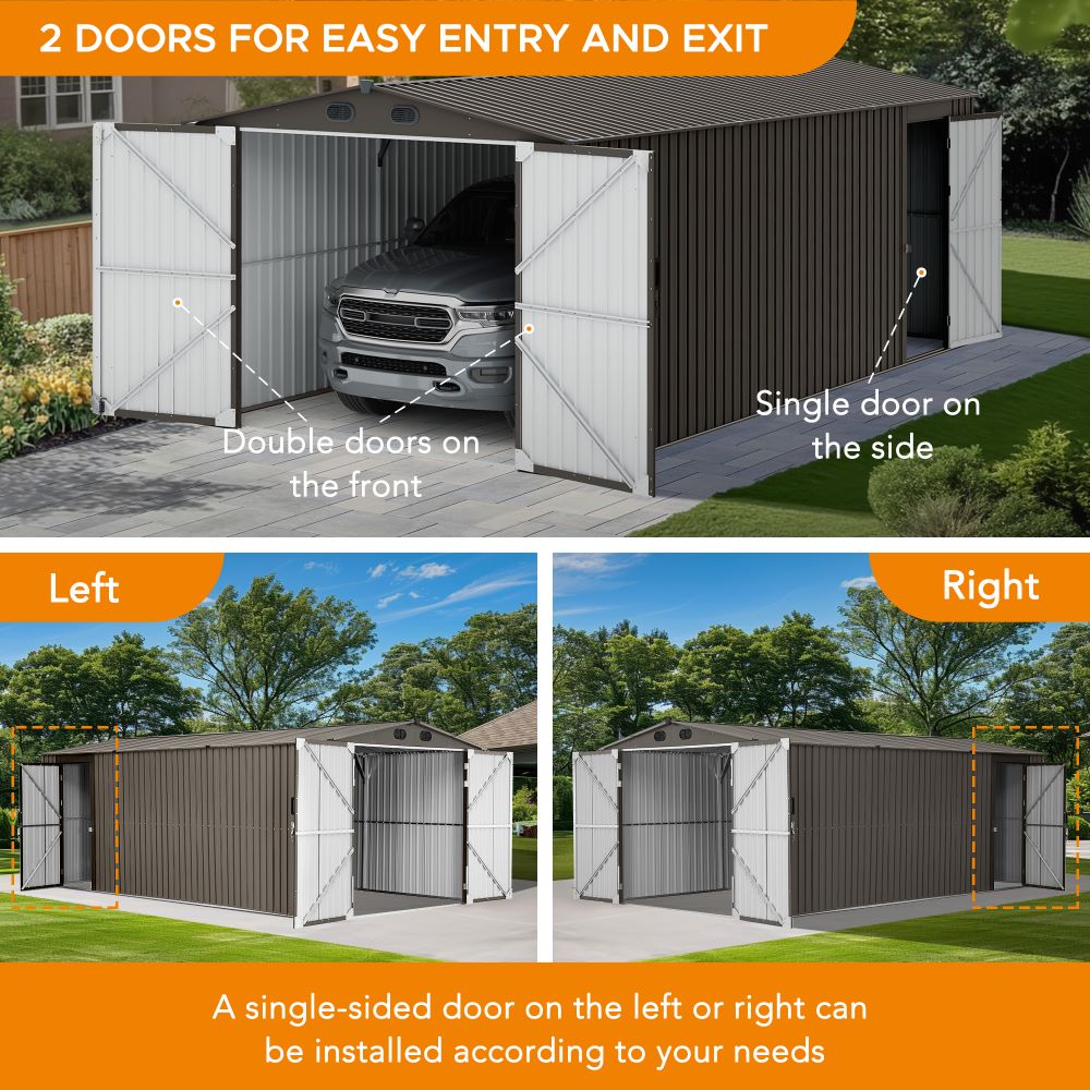 SUNJOY 10x20 Storage Shed Kits with Lockable Doors and Vents