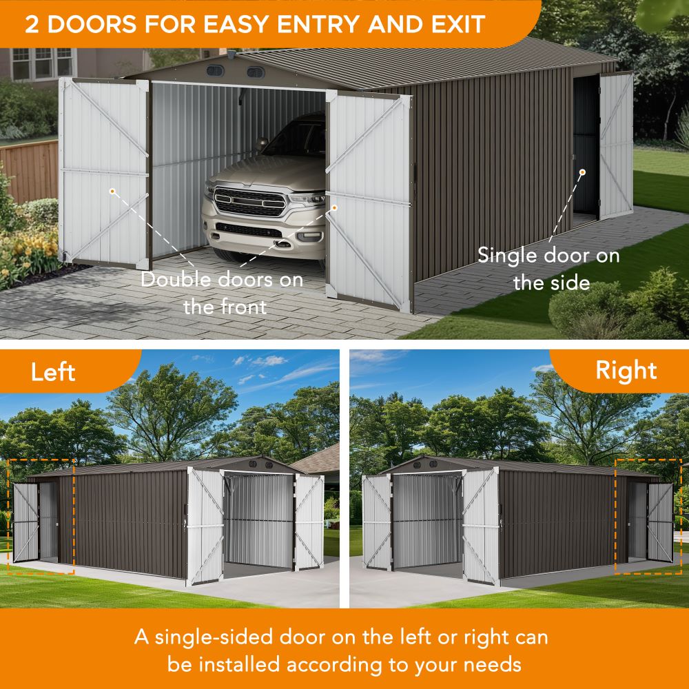 SUNJOY 10x20 Storage Shed Kits with Lockable Doors and Vents
