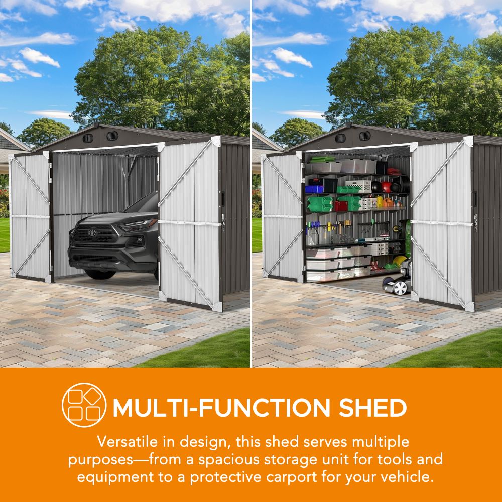 SUNJOY 10x20 Storage Shed Kits with Lockable Doors and Vents