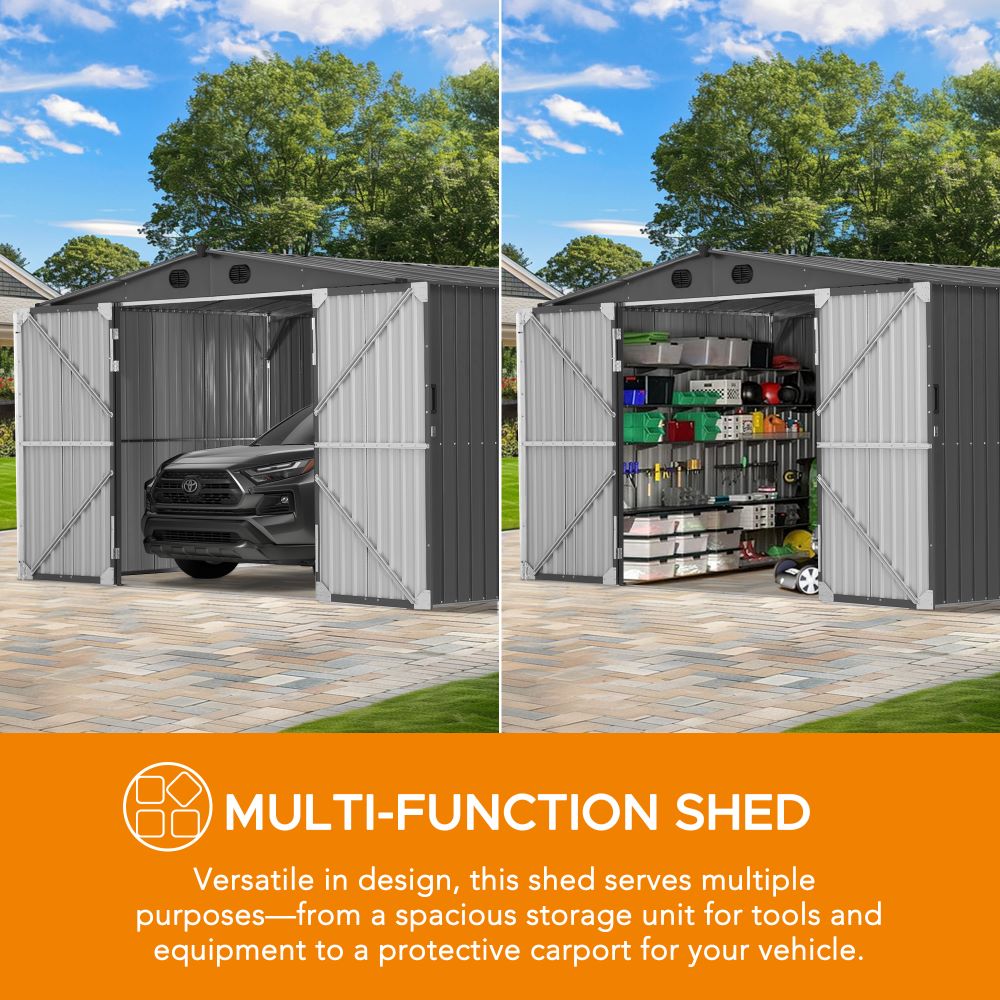 SUNJOY 13x20 Metal Shed Kits with Lockable Doors and Vents - Dark Gray