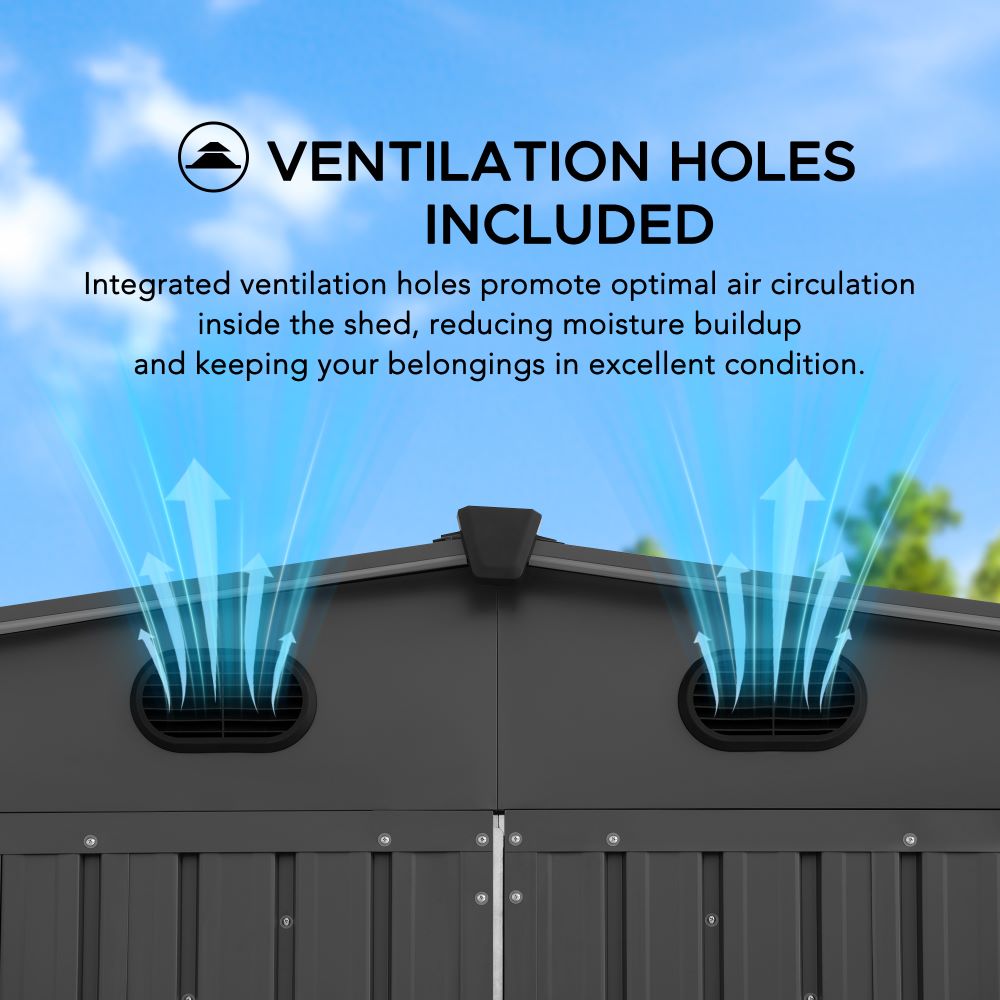 SUNJOY 13x20 Metal Shed Kits with Lockable Doors and Vents - Dark Gray