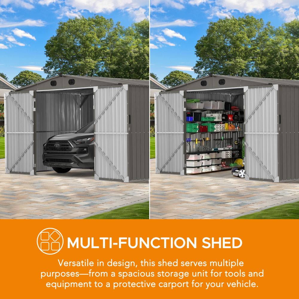 SUNJOY 13x20 Metal Shed Kits with Lockable Doors and Vents - Light Gray