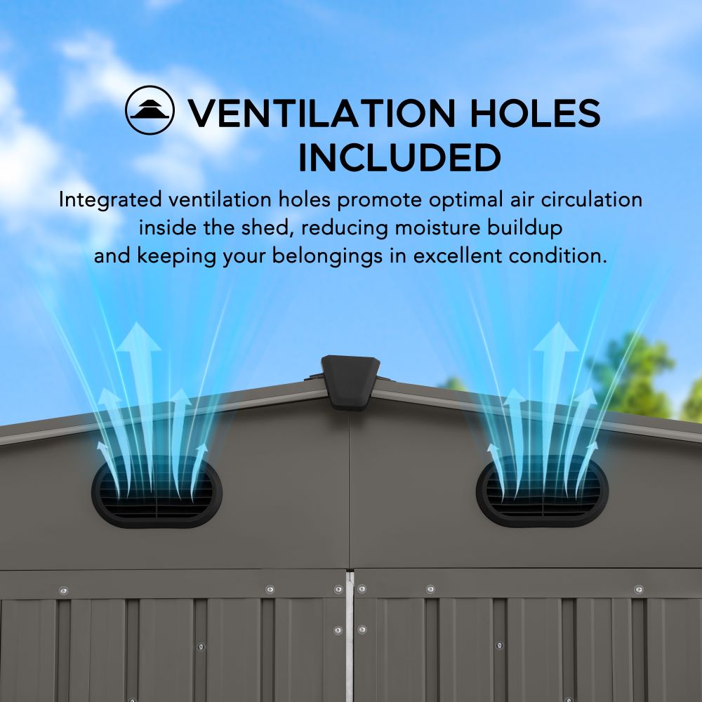 SUNJOY 13x20 Metal Shed Kits with Lockable Doors and Vents - Light Gray