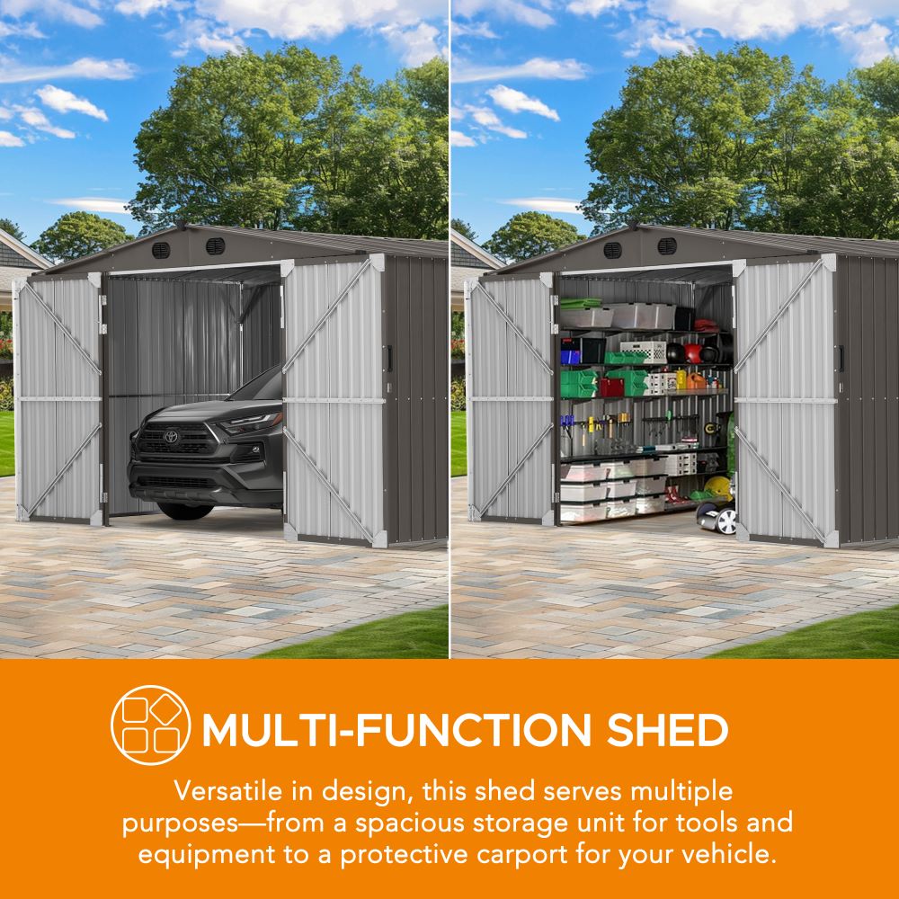 SUNJOY 13x20 Metal Shed Kits with Lockable Doors and Vents - Tan