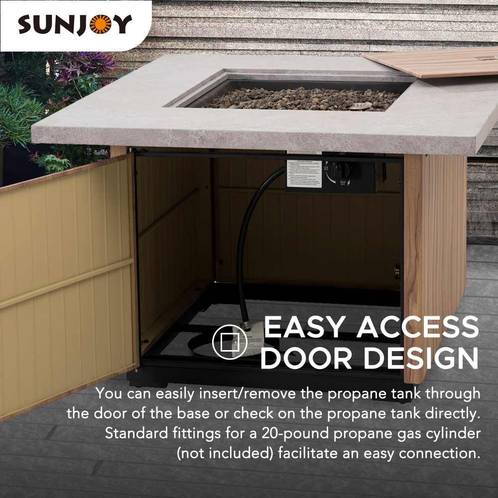 SUNJOY 38 Inch Brown Outdoor Square Steel Propane Burning Fire Pit Table with Lid and Lava Rocks