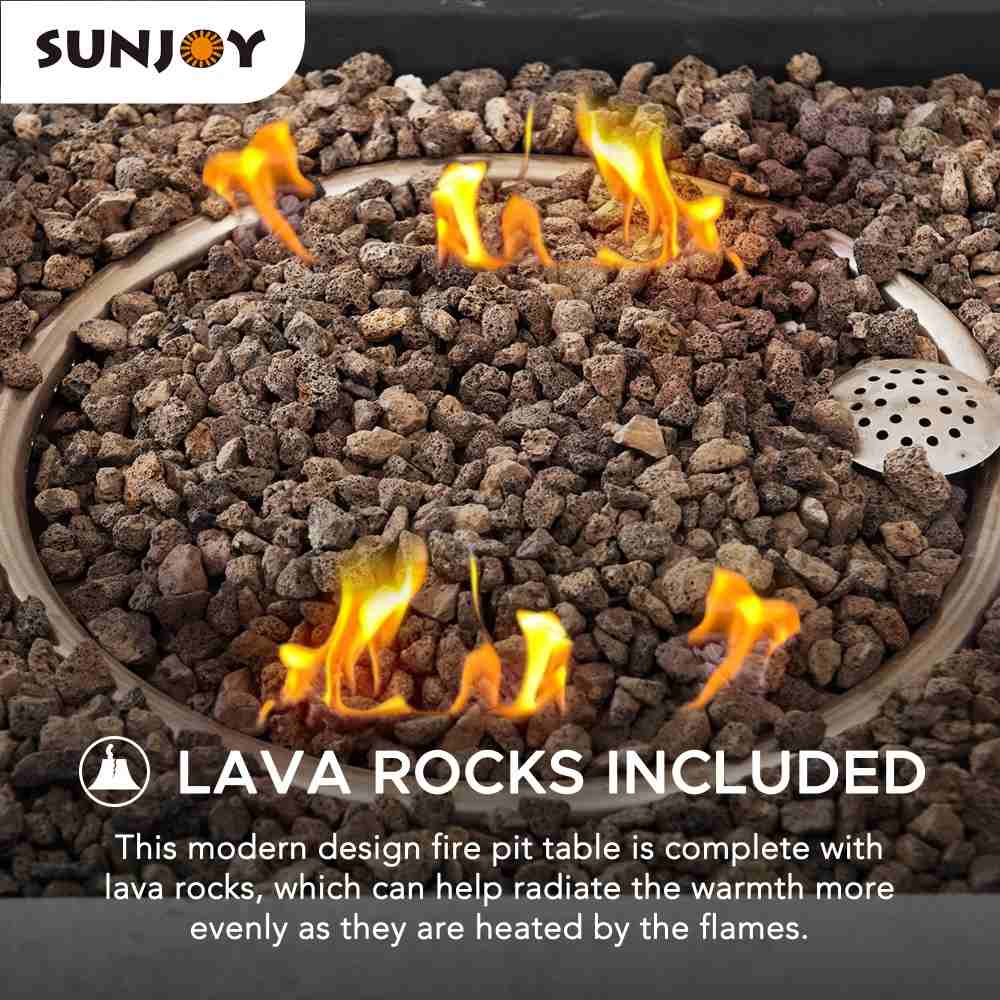 SUNJOY 38 Inch Brown Outdoor Square Steel Propane Burning Fire Pit Table with Lid and Lava Rocks