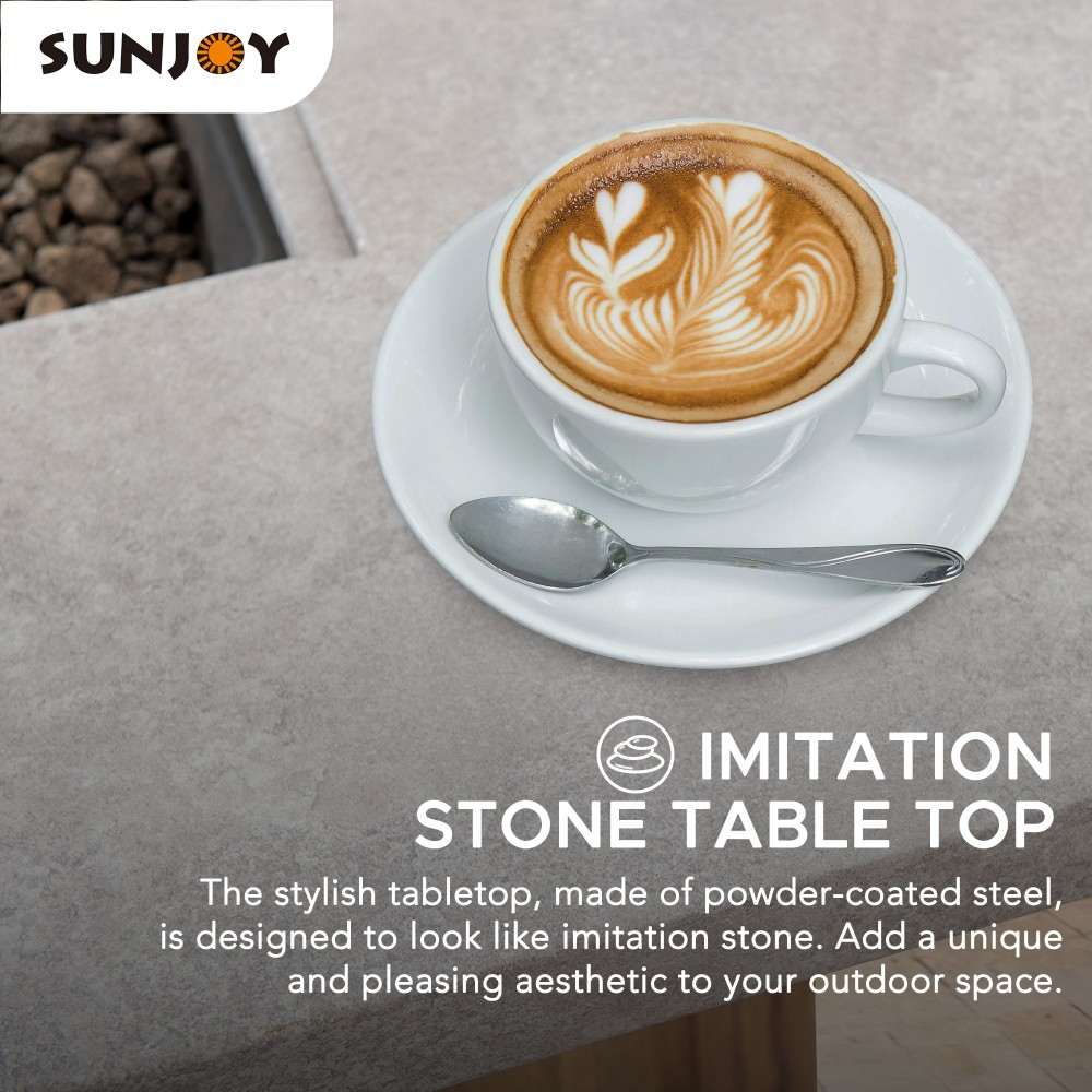 SUNJOY 38 Inch Brown Outdoor Square Steel Propane Burning Fire Pit Table with Lid and Lava Rocks