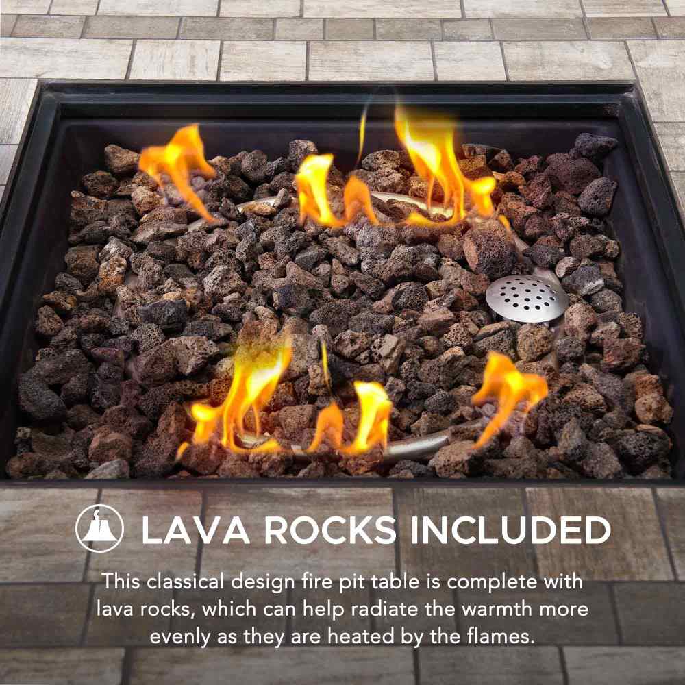 SUNJOY 38 Inch Smokeless Fire Pit Outdoor Square Propane Gas Fire Pit Table Hidden Propane Tank Fire Pits with Ceramic Tile Tabletop and Lava Rocks