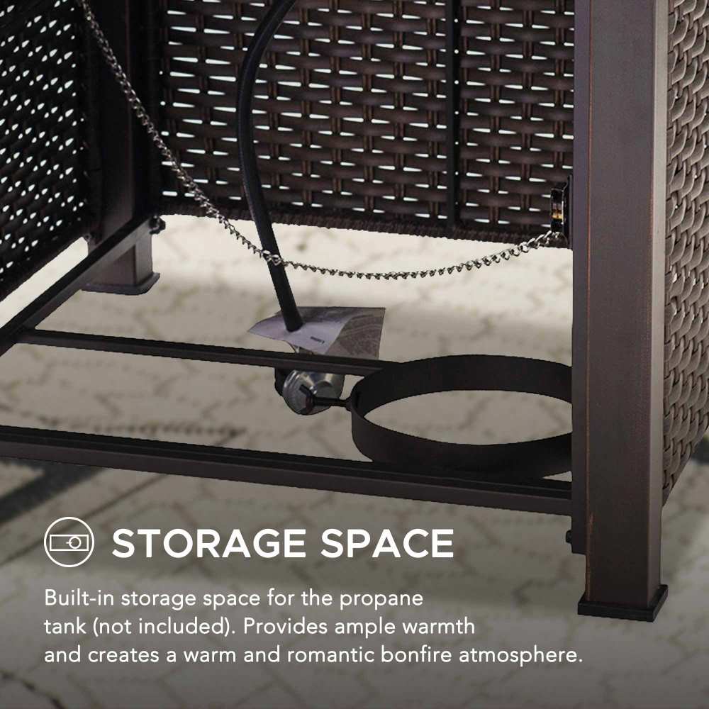 SUNJOY 38 Inch Smokeless Fire Pit Outdoor Square Propane Gas Fire Pit Table Hidden Propane Tank Fire Pits with Ceramic Tile Tabletop and Lava Rocks