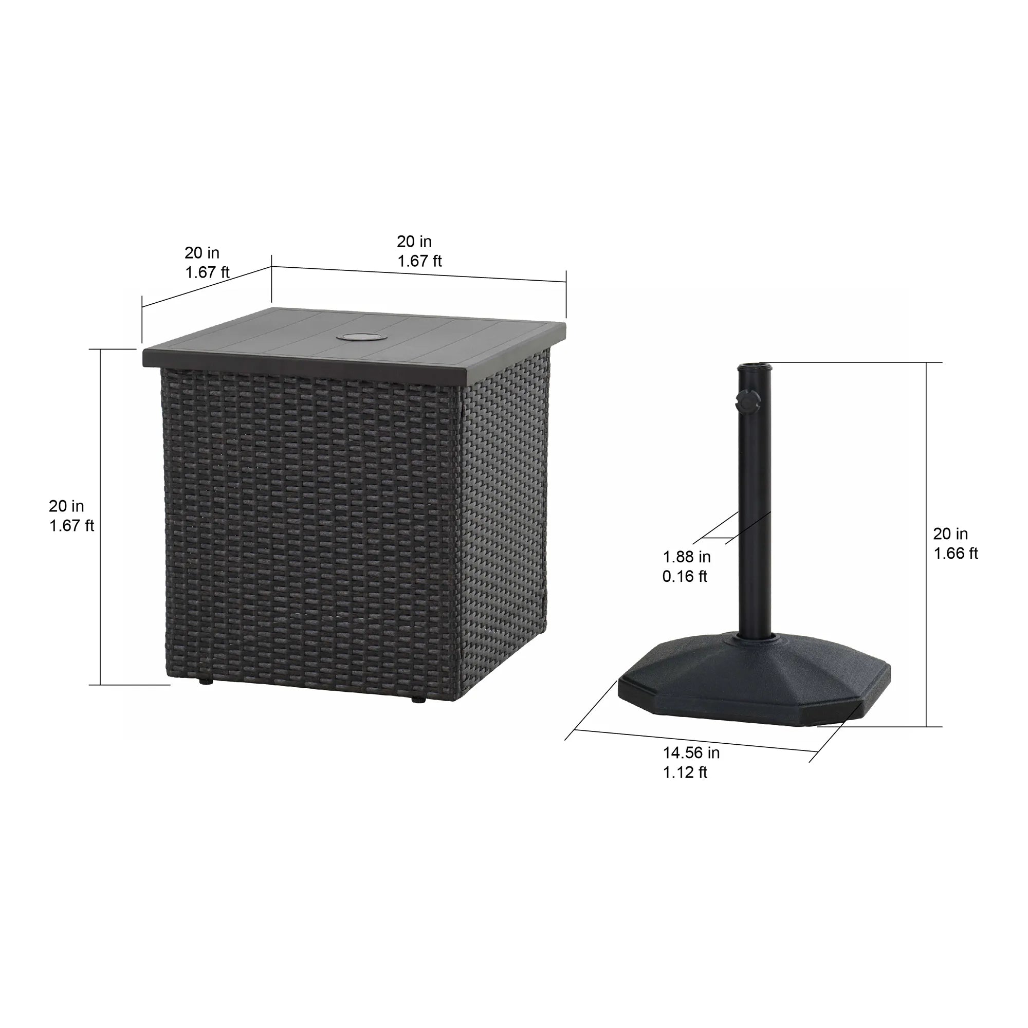 SUNJOY Patio Umbrella Stand Side Table with Stable Base - Brown