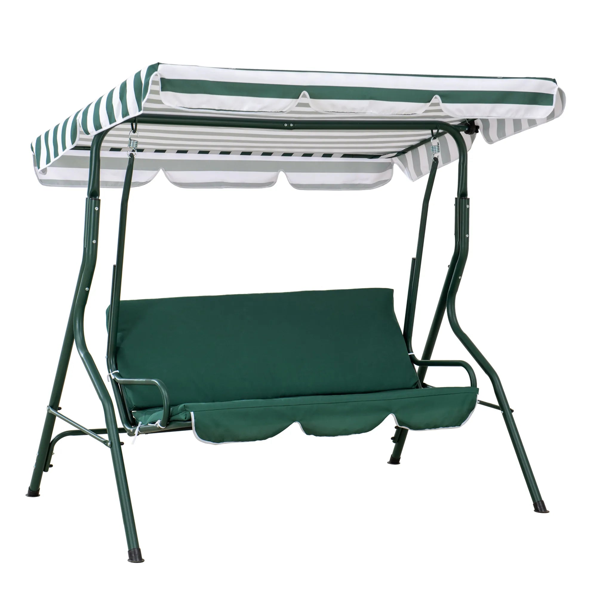 SUNJOY 2-Seat Steel Patio Swing Chair with Tilt Canopy - Green & White