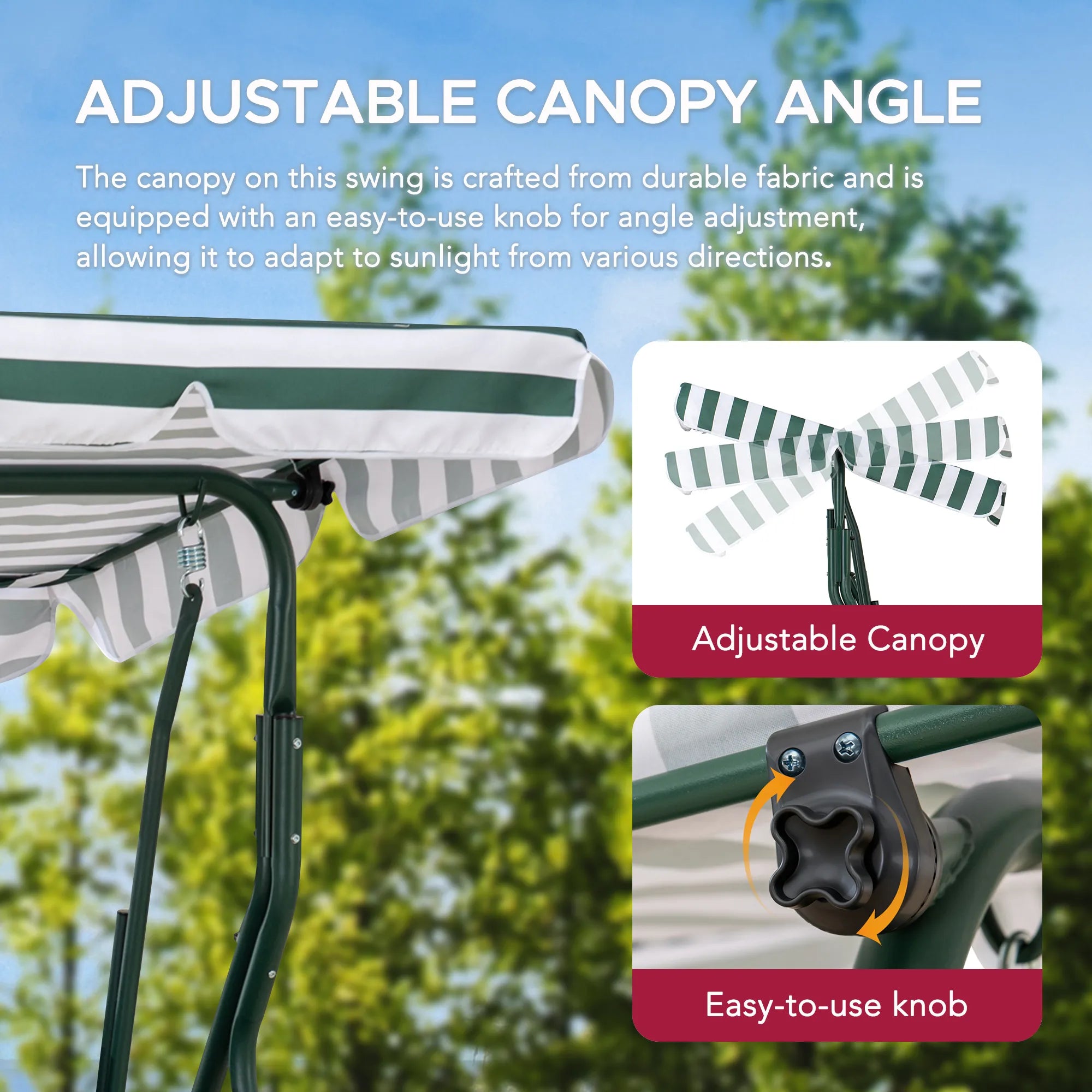 SUNJOY 2-Seat Steel Patio Swing Chair with Tilt Canopy - Green & White