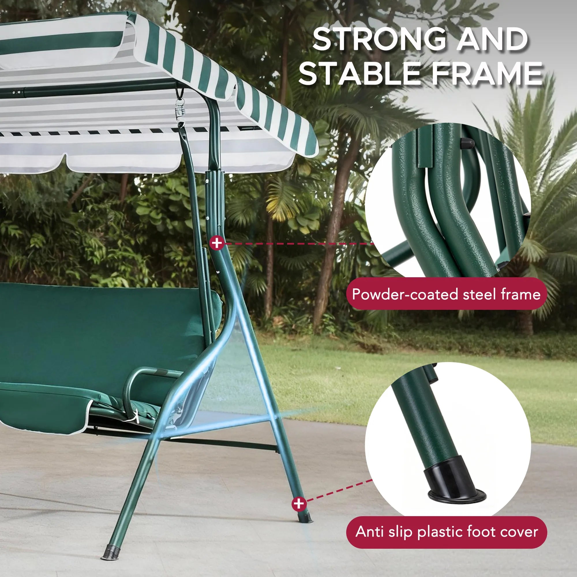SUNJOY 2-Seat Steel Patio Swing Chair with Tilt Canopy - Green & White