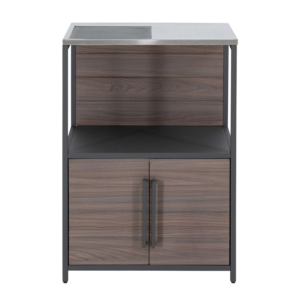 SUNJOY Outdoor Kitchen Island Counter Cabinet with Stainless Steel Countertop & Open Storage Shelf & Cabinet