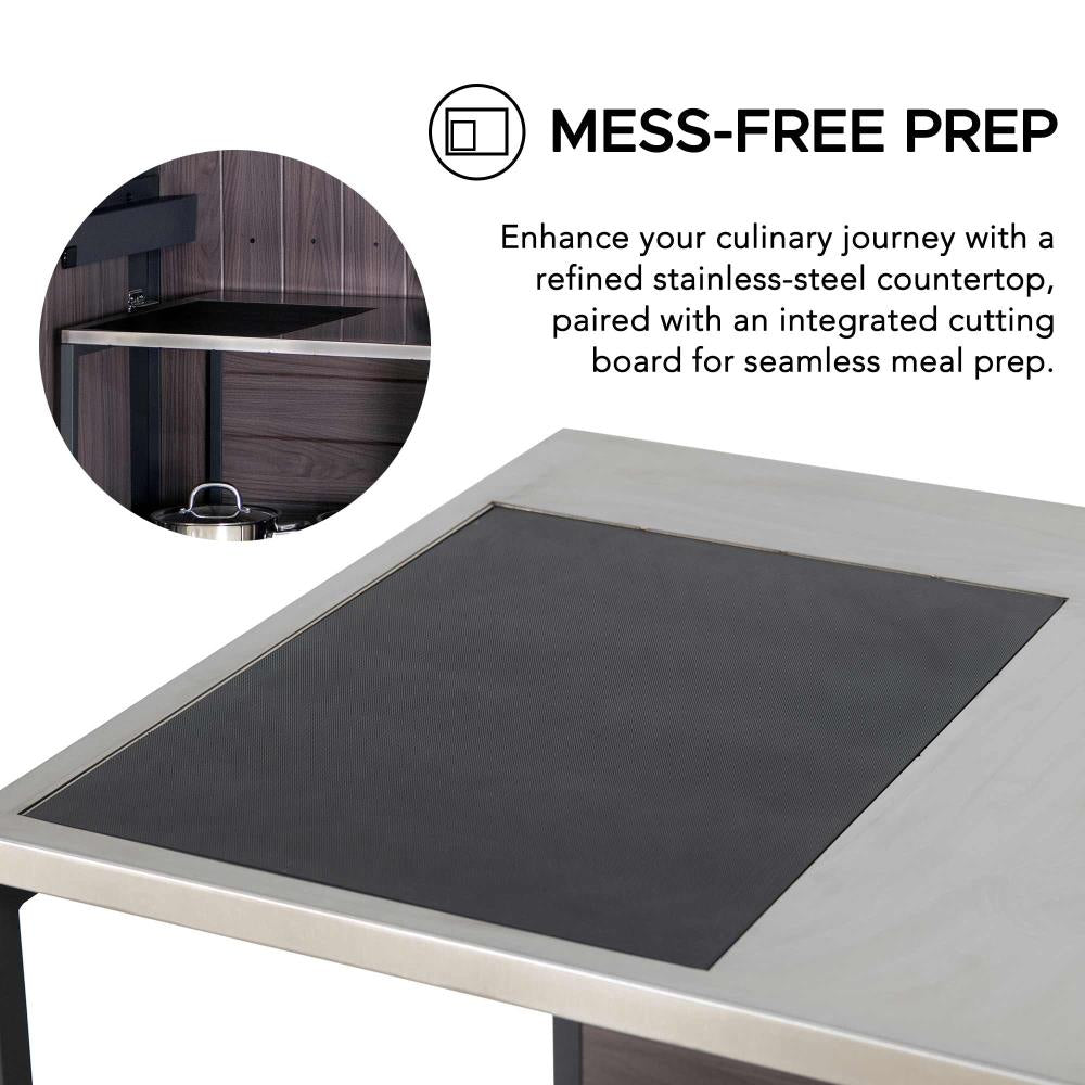 SUNJOY Outdoor Kitchen Island Counter Cabinet with Stainless Steel Countertop & Open Storage Shelf & Cabinet