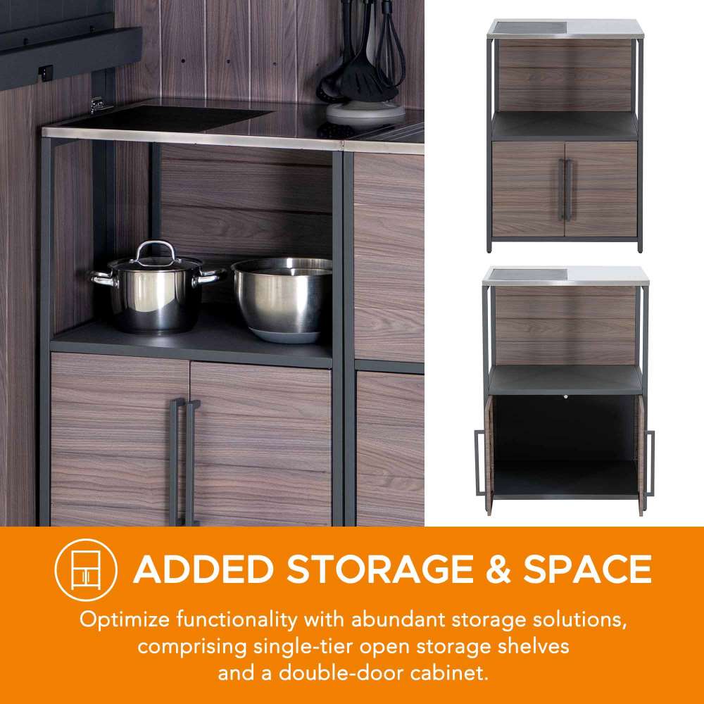 SUNJOY Outdoor Kitchen Island Counter Cabinet with Stainless Steel Countertop & Open Storage Shelf & Cabinet