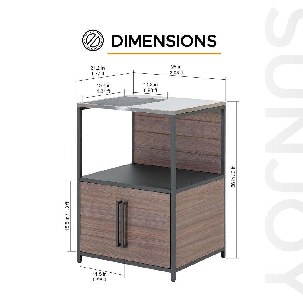 SUNJOY Outdoor Kitchen Island Counter Cabinet with Stainless Steel Countertop & Open Storage Shelf & Cabinet
