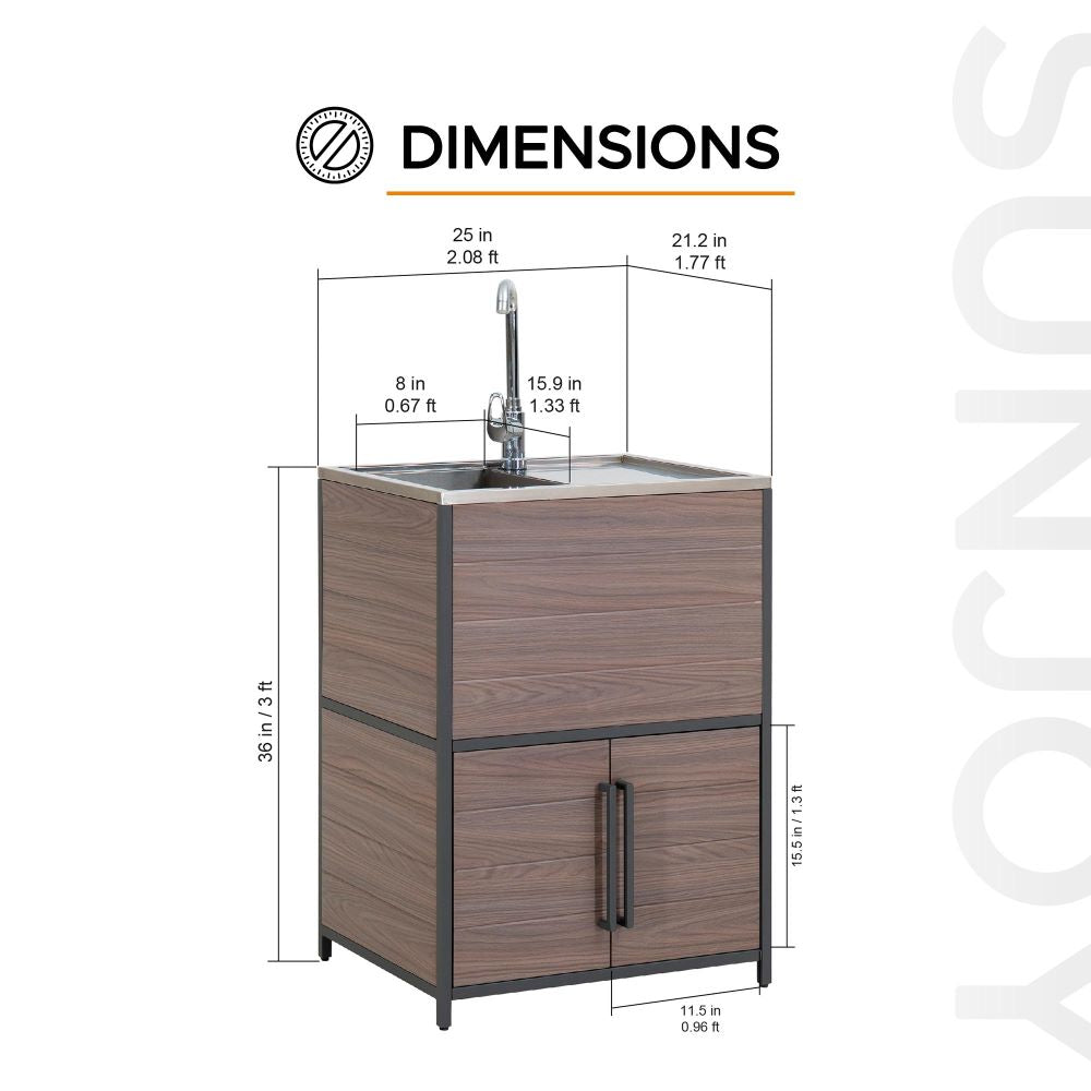 SUNJOY Stainless Steel Outdoor Kitchen Sink Freestanding Sink Station with Cabinet