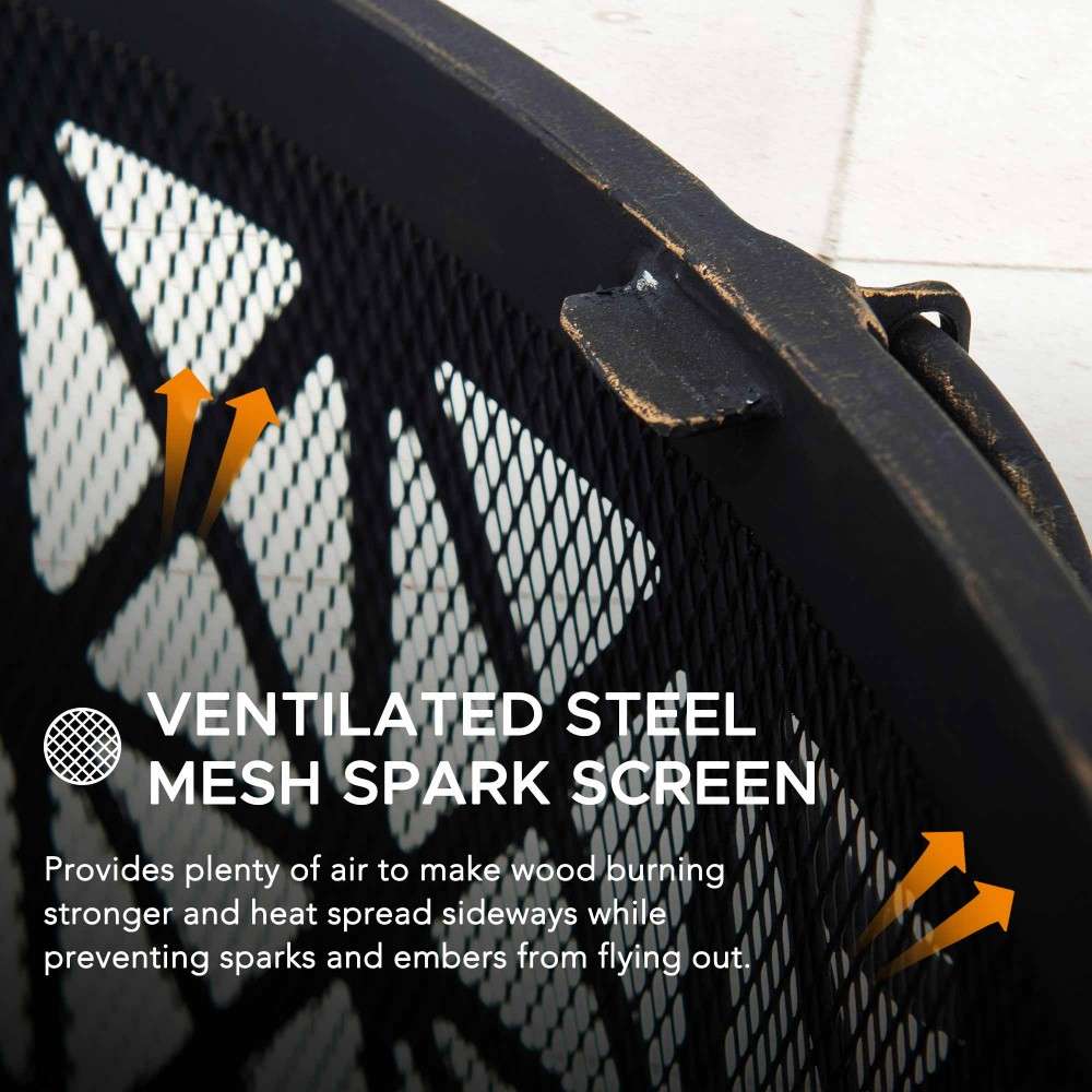 SUNJOY 30 Inch Outdoor Fire Pit Black Steel Patio Fire Pit Backyard Wood Burning Fire Pit with Spark Screen and Fire Poker