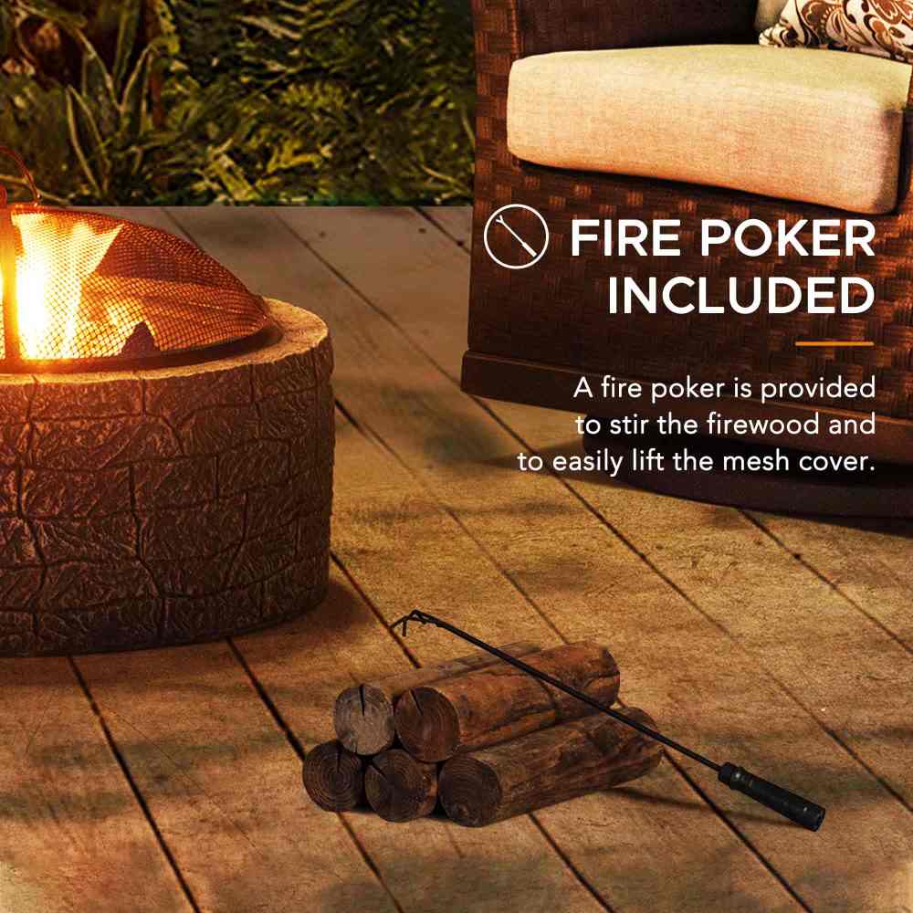 SUNJOY 26 Inch Outdoor Fire Pits Wood Burning Patio Fire Pit Stone Backyard Fire Pit with Spark Screen and Poker