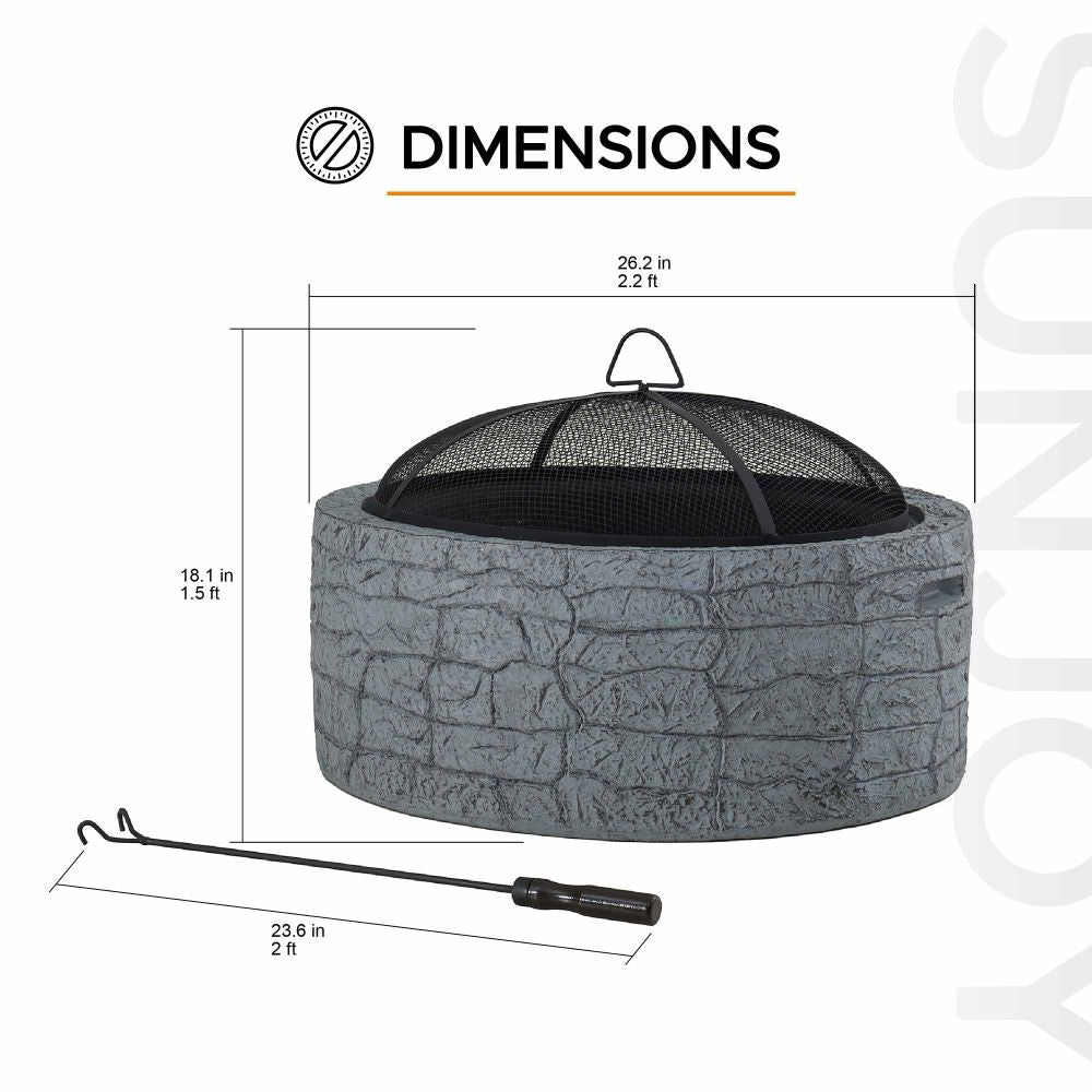 SUNJOY 26 Inch Outdoor Fire Pits Wood Burning Patio Fire Pit Stone Backyard Fire Pit with Spark Screen and Poker