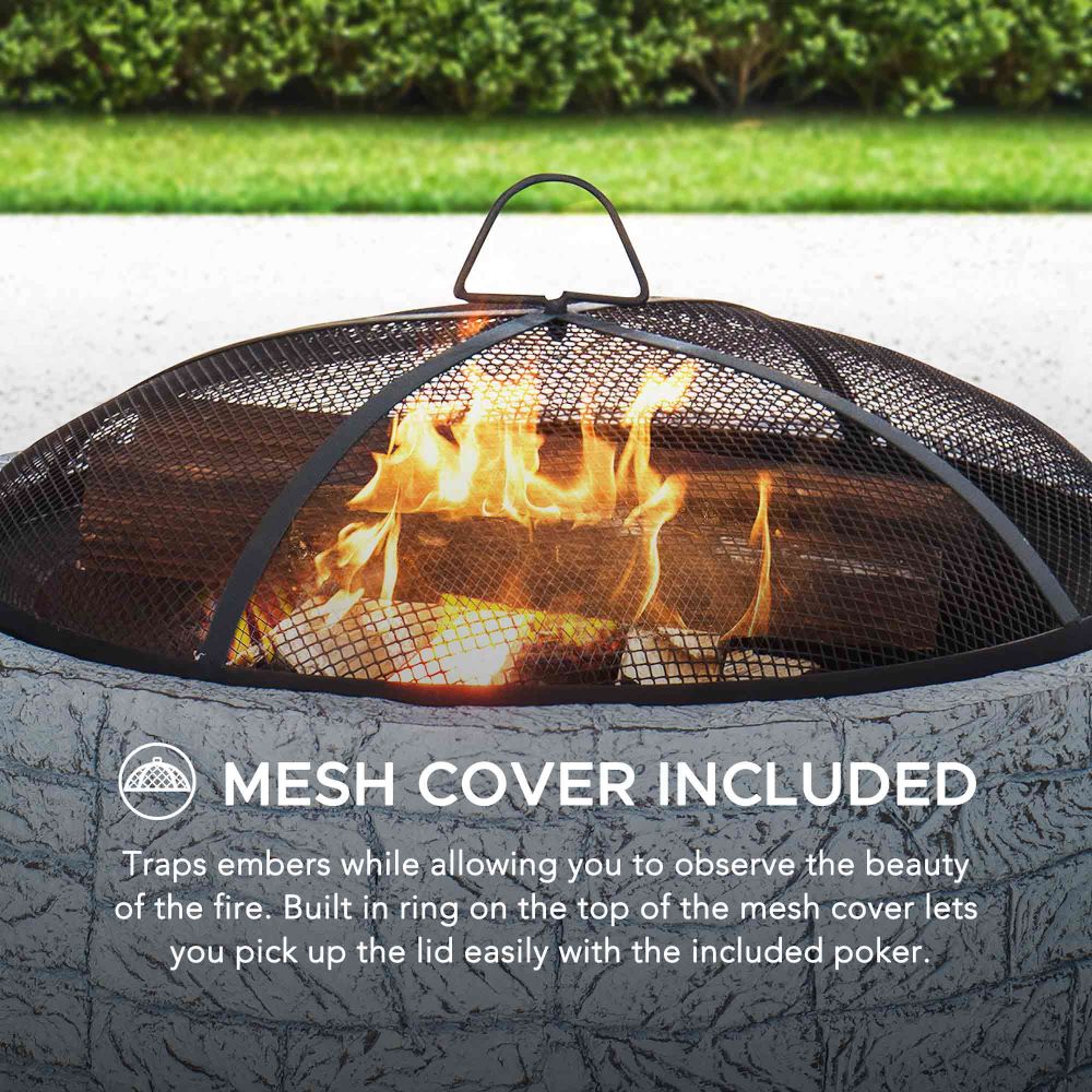 SUNJOY 26 Inch Outdoor Fire Pits Wood Burning Patio Fire Pit Stone Backyard Fire Pit with Spark Screen and Poker